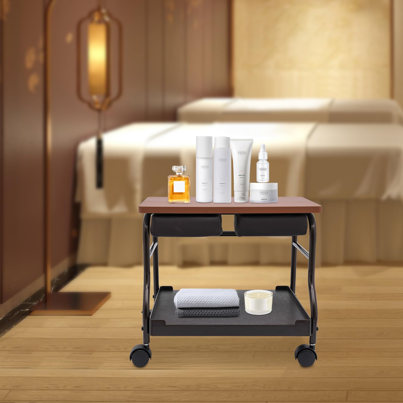 Professional Pedicure Cart with Wheels - Adjustable Foot Rest Stool for Manicure & Massage - Portable Salon Spa Station (Coffee Brown) - Perfect for Nail Salons, Home Spas & Beauty Treatments