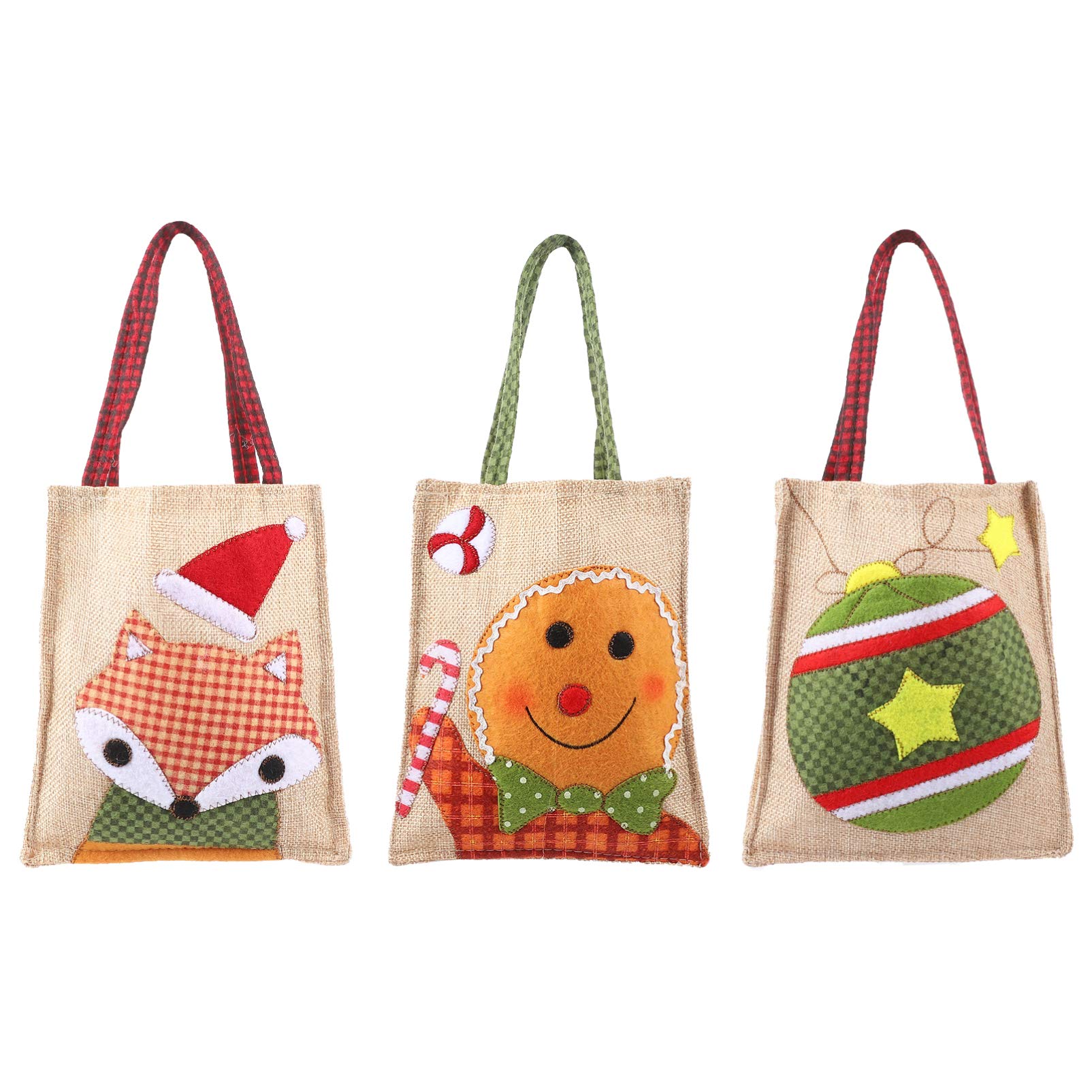 VALICLUD 3-Piece Christmas Candy Tote Bags - Reusable Holiday Shopping Bags with Gingerbread Fox Print, Eco-Friendly Xmas Gift Bags for Treats & Goodies | Perfect for Holiday Parties, Gift Exchanges & Festive Shopping