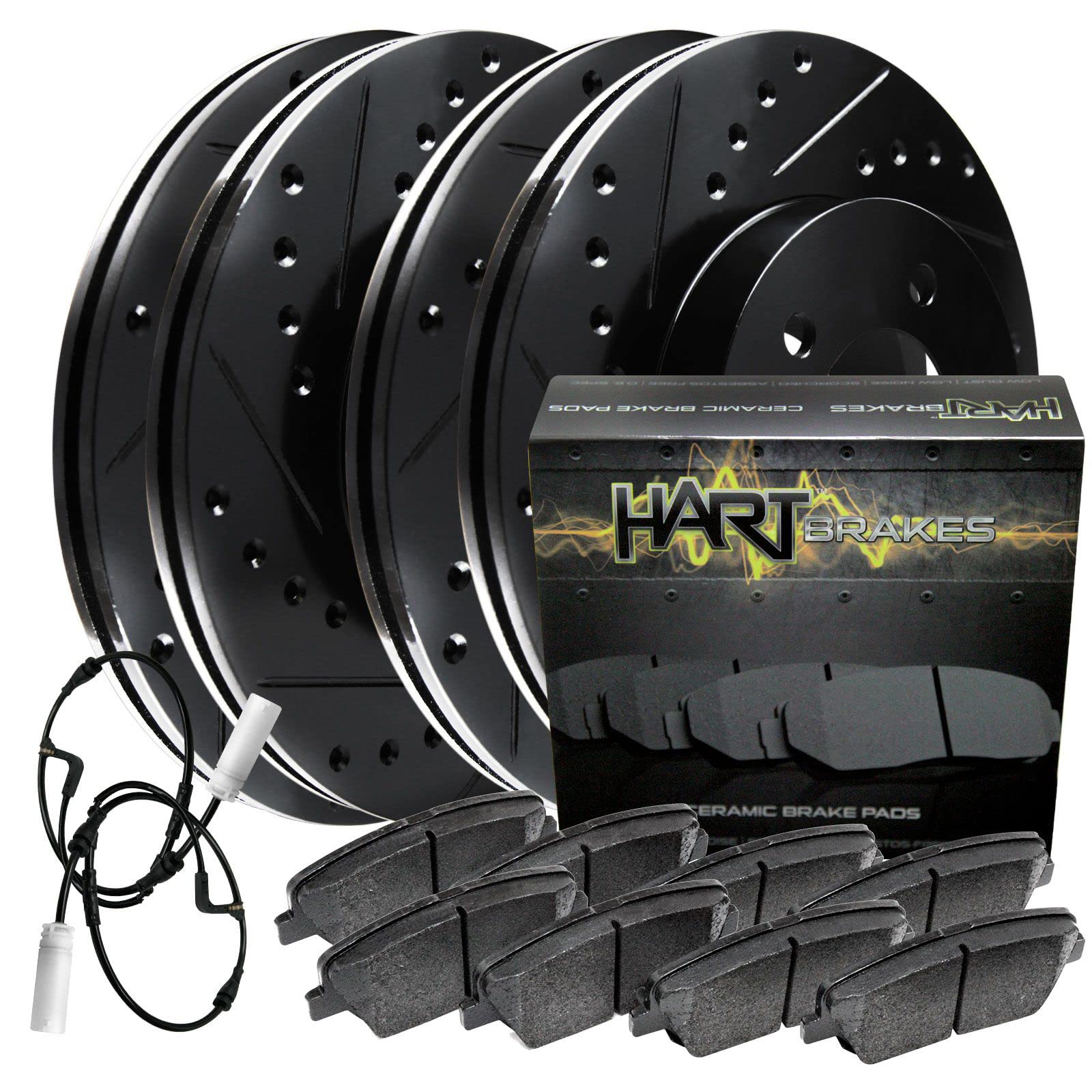 Premium Hart Brakes Front & Rear Brake Pads and Rotors Kit - Ceramic Brake Pads with Drilled & Slotted Rotors - BHCC.33198.02 | Perfect for Daily Commuting, Highway Driving & Performance Vehicles