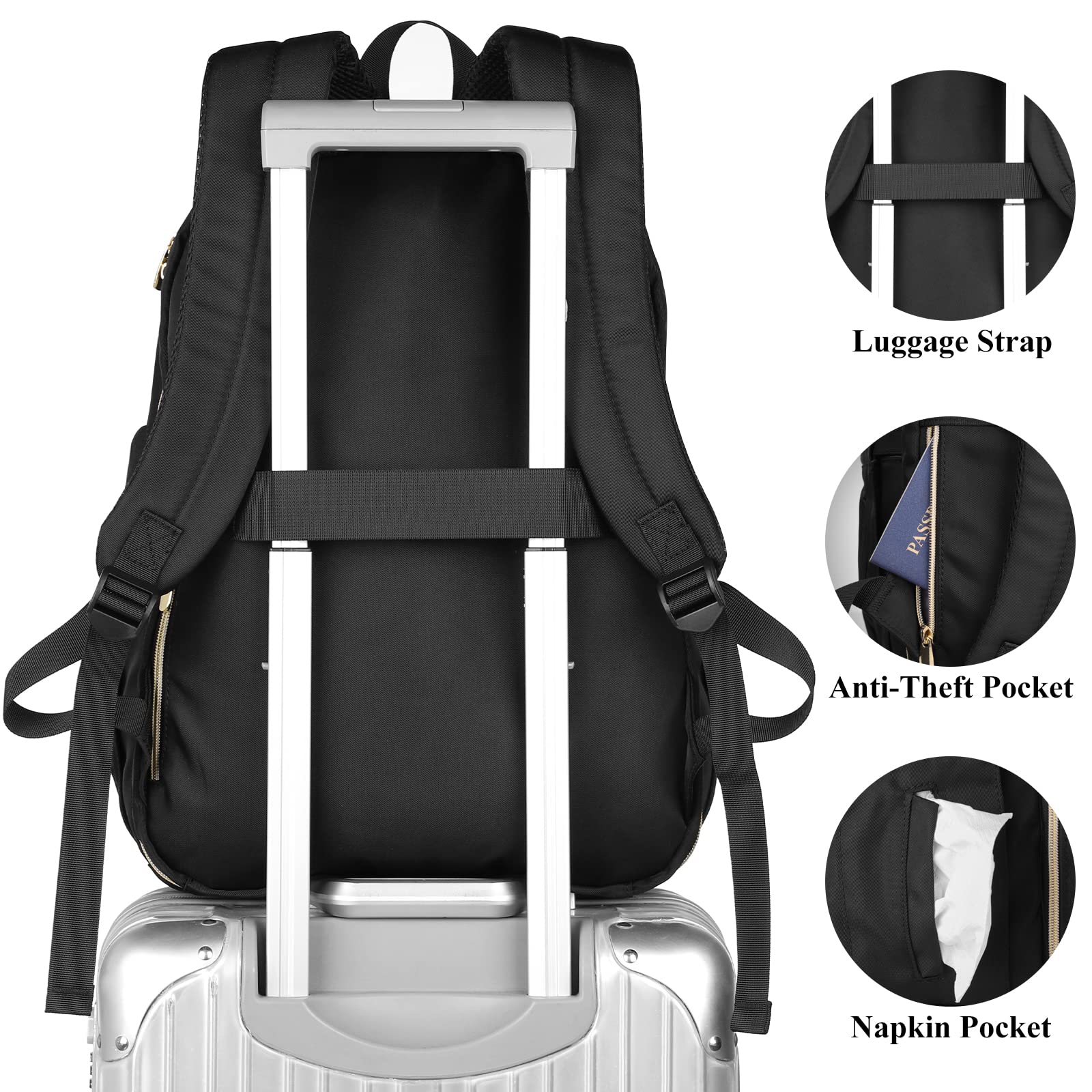 YAMTION Women's Black Backpack with USB Charger - Stylish School Backpack for College, Travel & Work - Perfect for University Students, Office Professionals & Daily Commuters