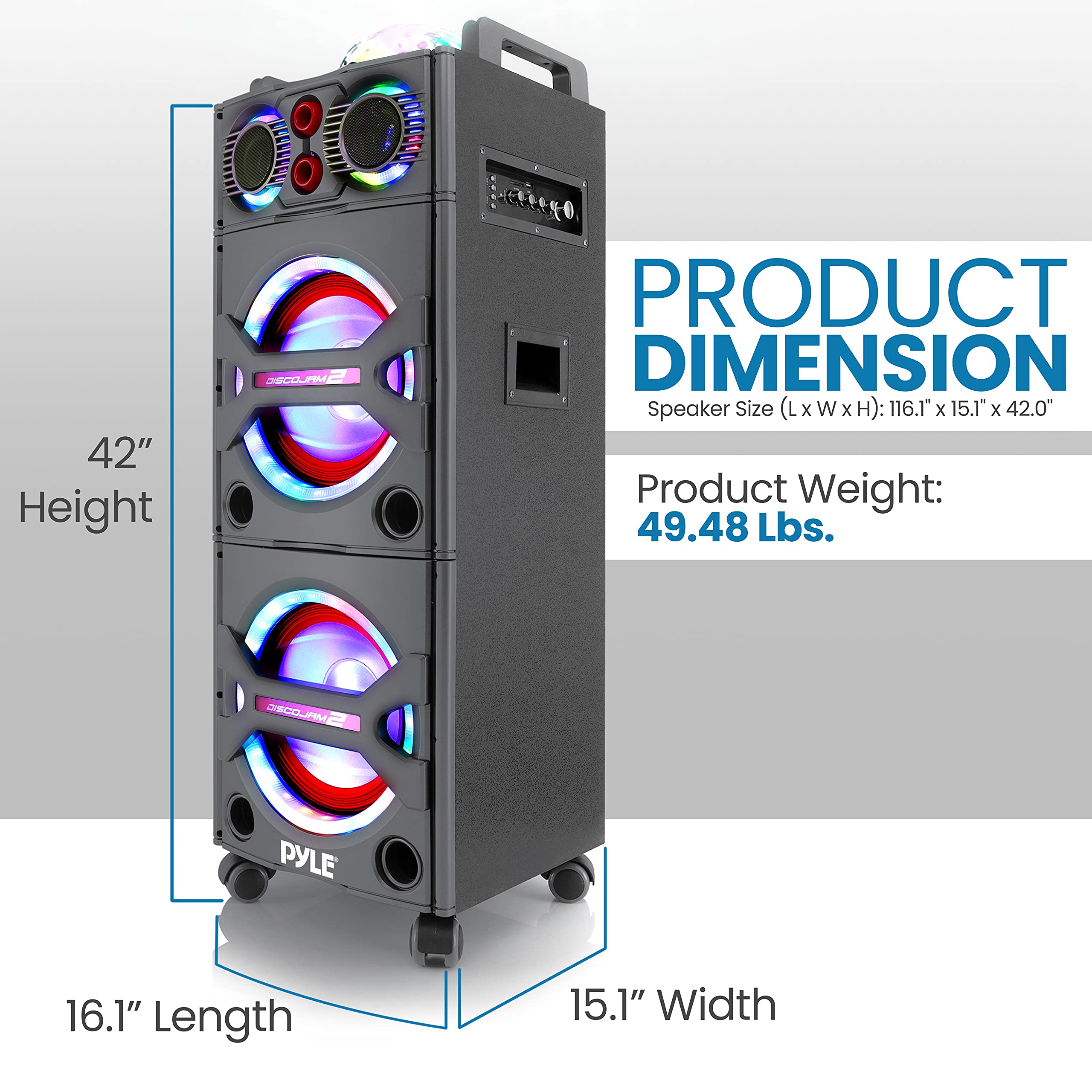 Pyle Portable Bluetooth PA Speaker System - 2000W High Power Active Outdoor Speaker with Wireless Microphone, LED Lights, USB/AUX Input, FM Radio & VHF Cordless Handheld Mic - Perfect for Parties, Outdoor Events, DJ Performances and Public Speaking