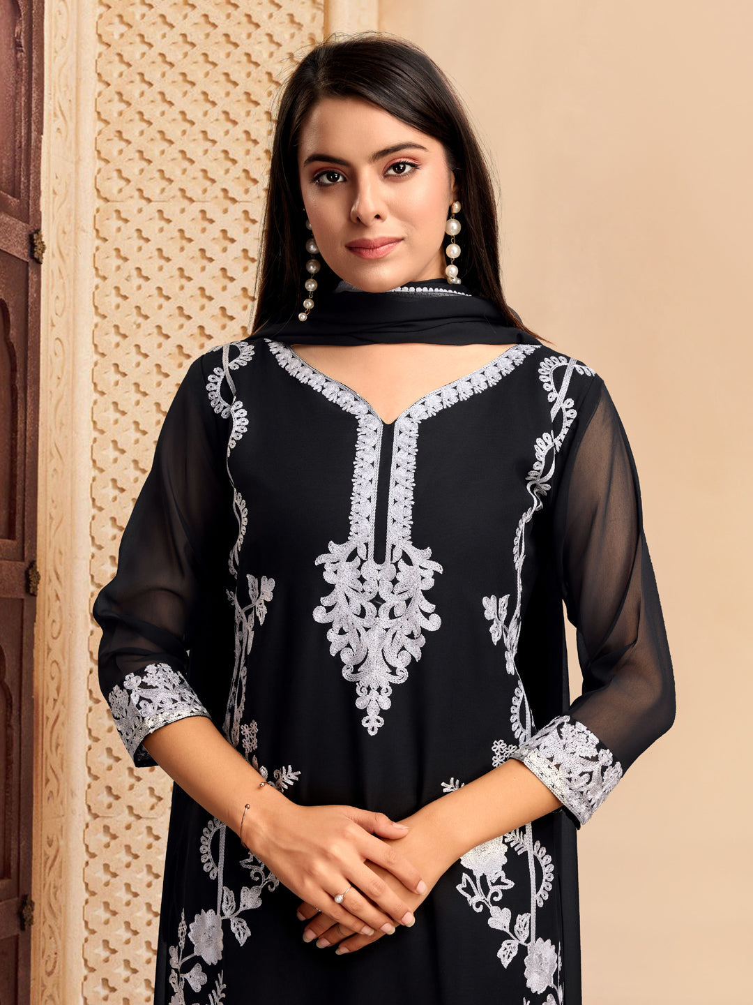 Elegant Black Designer Pant Suit with Chikankari Embroidery - Ready to Wear Women's Formal Outfit for Office, Parties & Special Occasions
