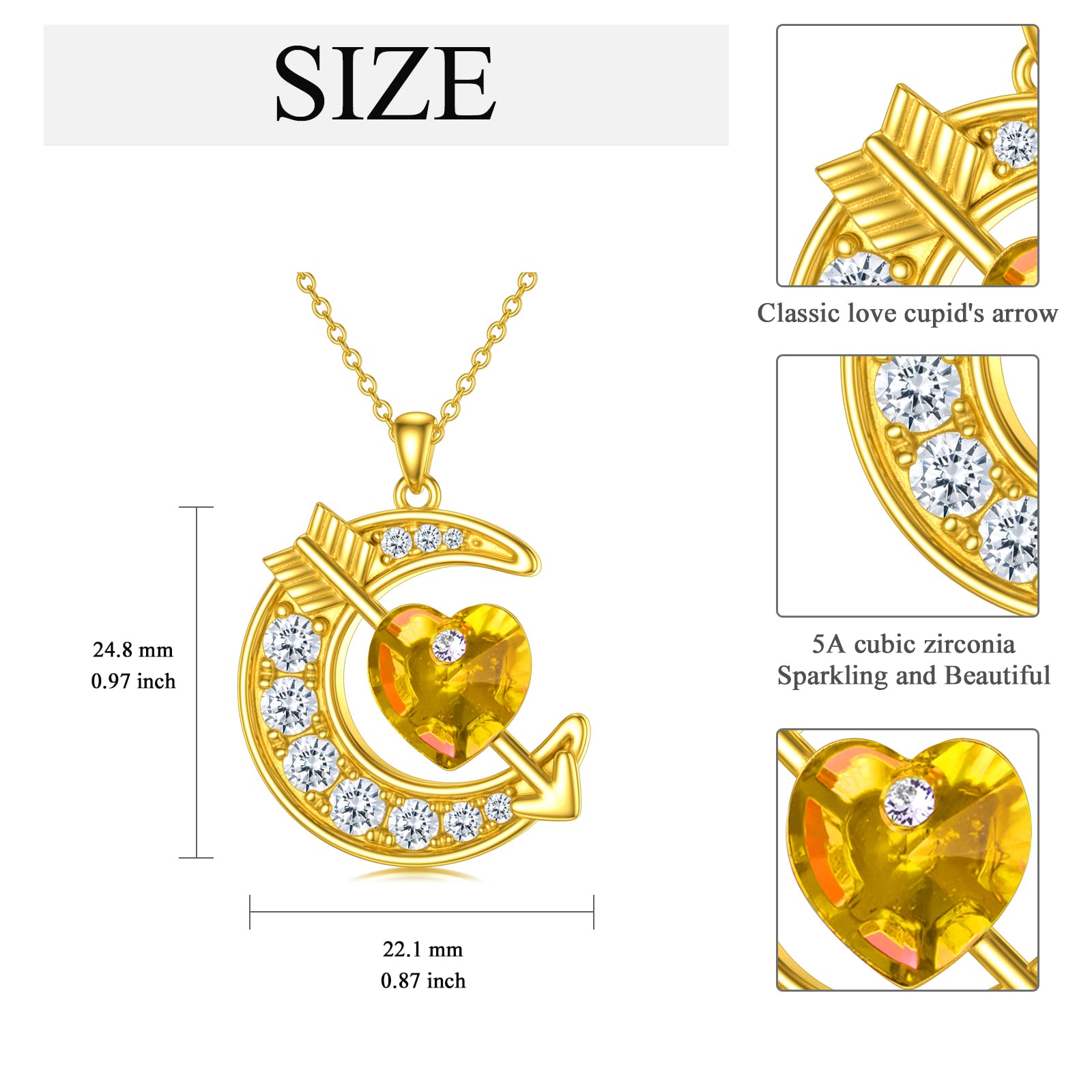 OCJ Sterling Silver Moon Birthstone Pendant Necklace for Women - Classic Love Arrow Crystal Jewelry with Personalized Birthstone | Perfect Birthday, Christmas Gift for Her, Daughter, Teens & Girls | Elegant Everyday Wear & Special Occasion Jewelry