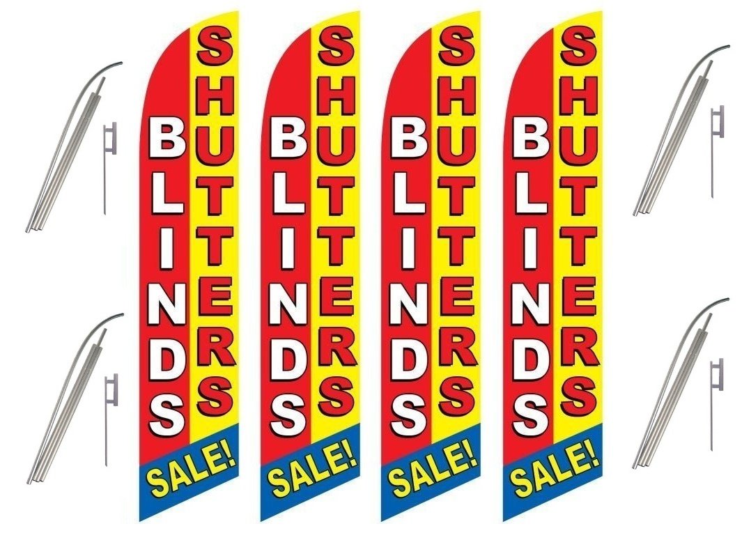 4 Pack Full Sleeve Swooper Flags with Poles & Spikes - Red, Yellow, Blue, White - Perfect for Garden, Yard Decor, Sporting Events & Patriotic Displays