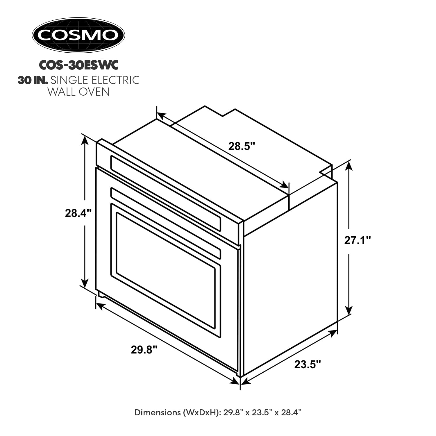 COSMO COS-30ESWC 30-Inch Stainless Steel Electric Wall Oven - 5 cu.ft Capacity, True European Convection & Self-Cleaning | Perfect for Baking, Roasting & Entertaining in Modern Kitchens