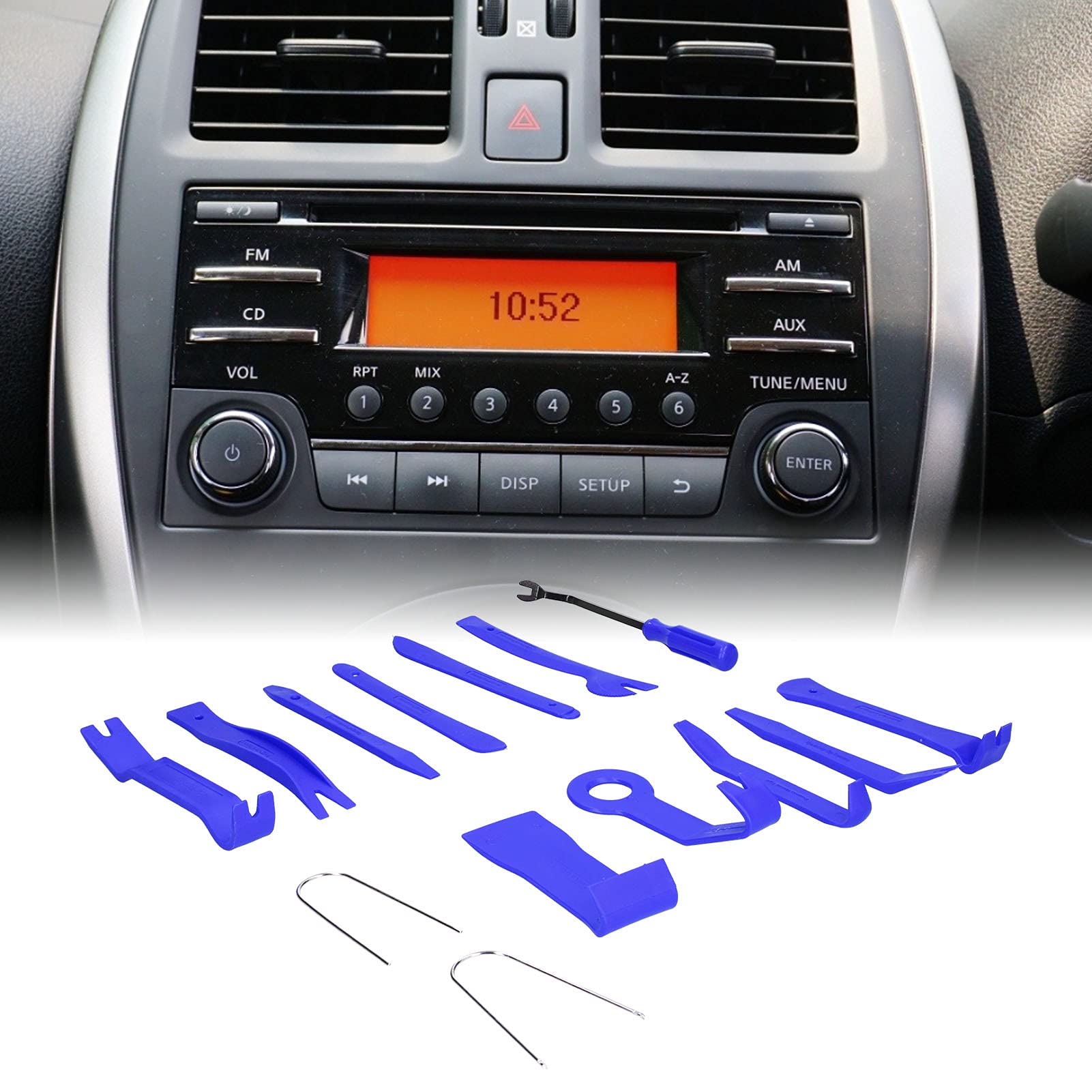 14Pcs Car Trim Removal Tool Kit - Auto Pry Tools for Audio CD, Central Control & Instrument Panel - Durable & Non-Scratch (Blue) | Perfect for Car Interior Repair, DIY Installation & Accessory Upgrades