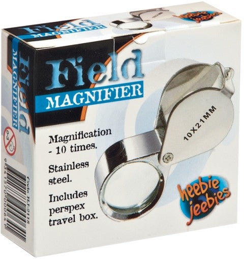 Heebie Jeebies 10x Magnifying Glass - Portable Field Magnifier for Outdoor Exploration, Reading Small Print, Coin & Stamp Collecting, Jewelry Inspection & Hobby Use