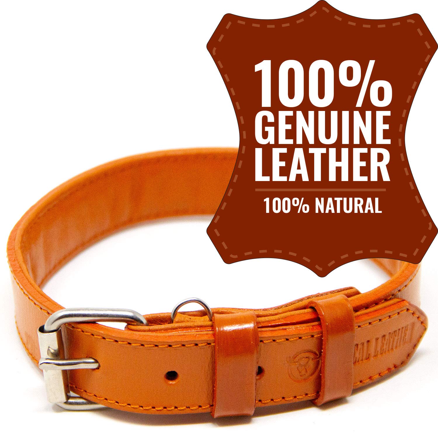 Premium Full Grain Leather Dog Collar - Padded Comfort for Medium Dogs, Adjustable & Durable (Orange, Medium) | Perfect for Walks, Training & Everyday Use