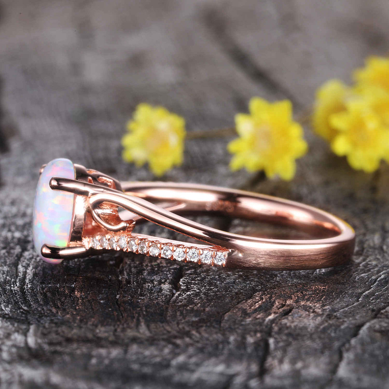 Vintage Art Deco Opal Engagement Ring in Rose Gold - Solitaire Wedding Band for Women, Perfect for Proposals, Anniversaries & Special Occasions