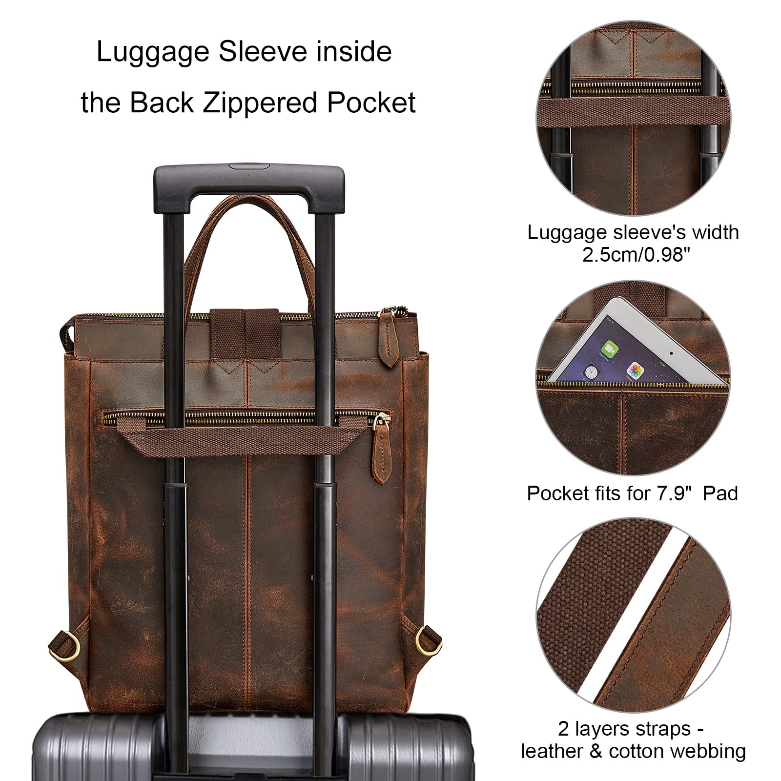 S-ZONE Women's Genuine Leather Backpack Purse - Vintage Retro Top Handle Tote Bag for Work, Travel & College | Durable Leather Backpack with Adjustable Straps