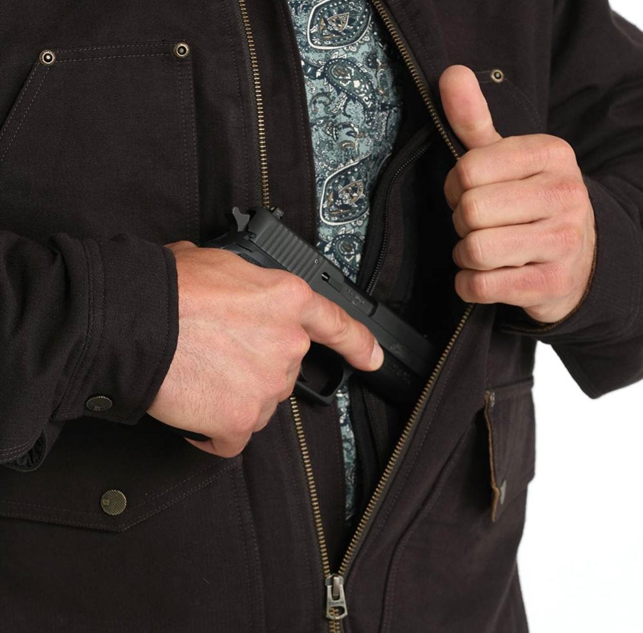 Men's Concealed Carry Canvas Jacket - Brown Tactical Outdoor Hunting Jacket for CCW & Everyday Wear - Durable Workwear for Hiking, Camping & Outdoor Activities