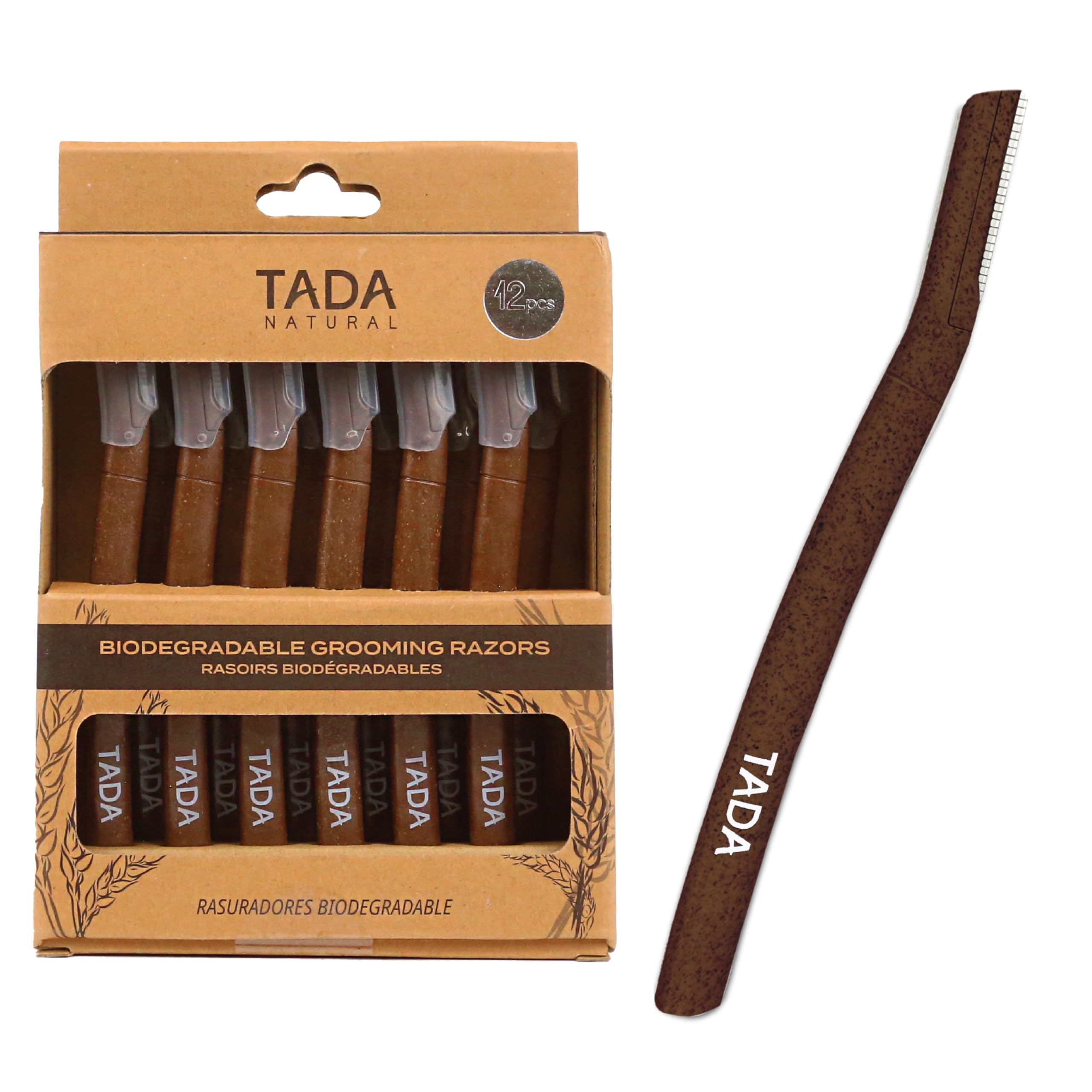 TADA Natural - 12PCS Straight Razors for Men & Women | Eyebrow Shaping, Beard Trimming, Disposable Razors (Brown) | Perfect for Travel, Salon & Personal Grooming