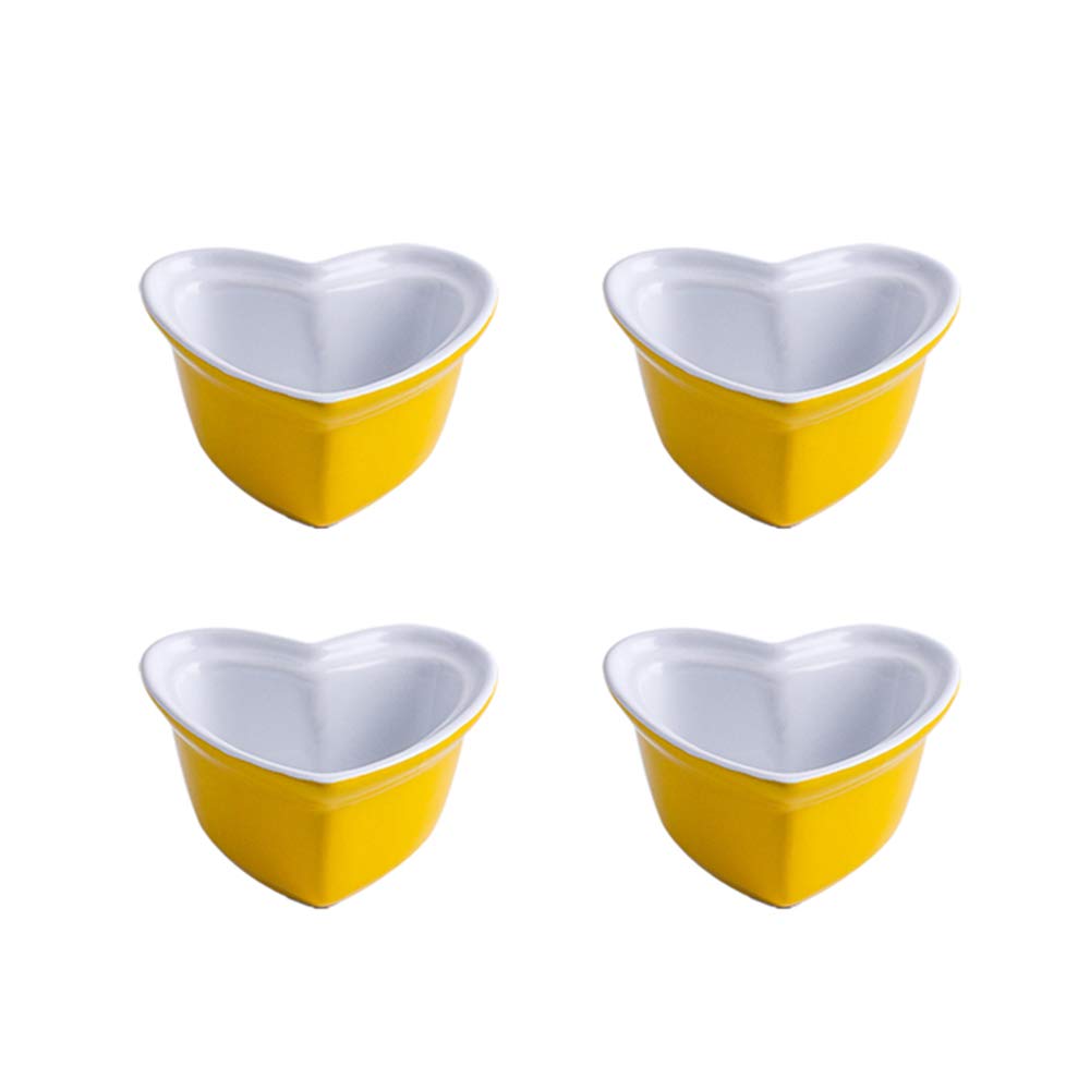 Heart-Shaped Porcelain Ramekin Bowls - Set of 4 Souffle & Creme Brulee Baking Dishes in Red, Green, Blue, Pink, Yellow | Perfect for Desserts, Party Serving & Romantic Dinners