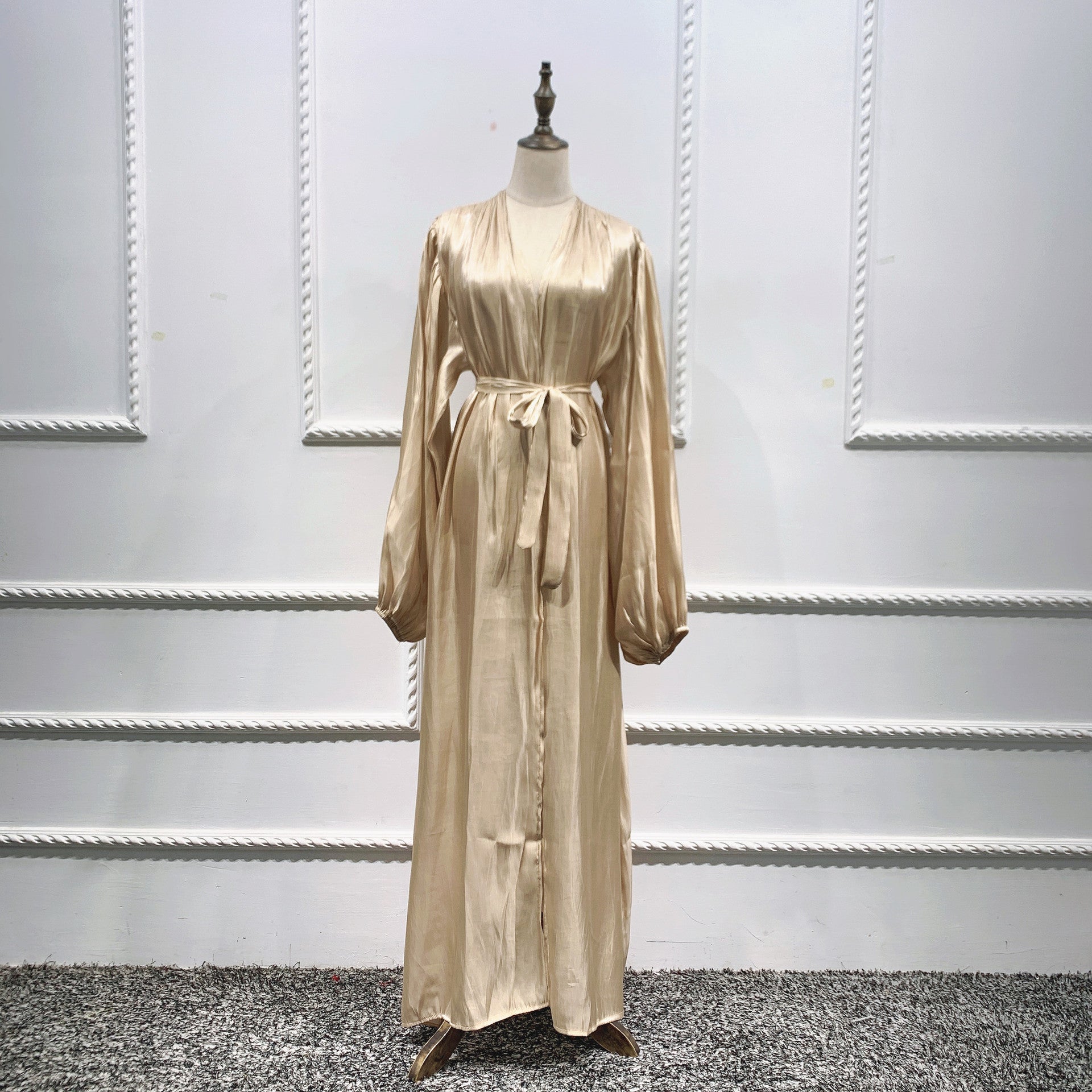 Elegant Muslim Abaya Dress for Women - Shining Silklike Kimono Cardigan with Puff Sleeves | Eid, Summer, Dubai & Turkey Fashion | Perfect for Prayer, Parties & Special Occasions