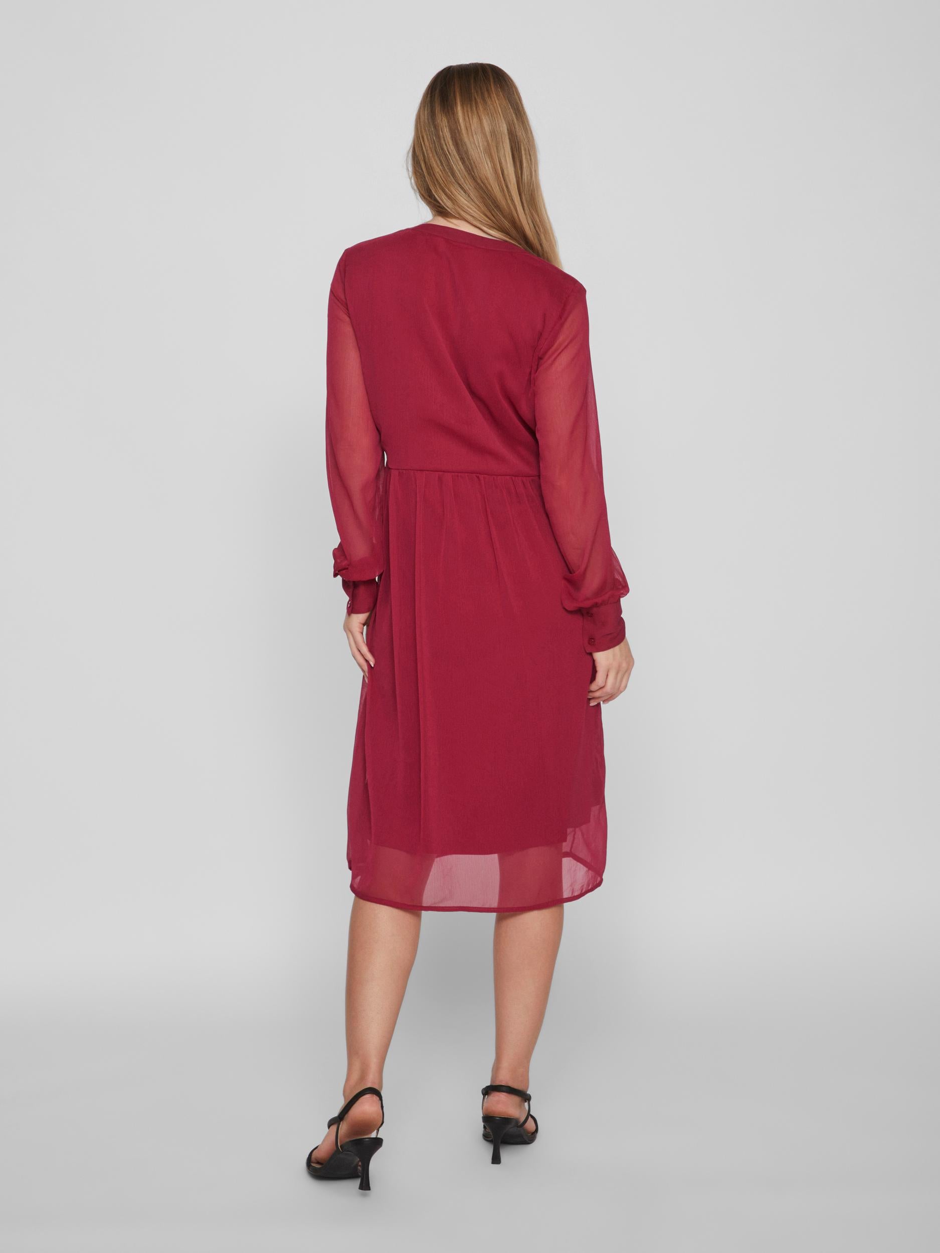 LIA MIDI DRESS (BEET RED) - Women's Flowy A-Line Dress for Casual Wear, Office & Date Night | Plus Size Options Available