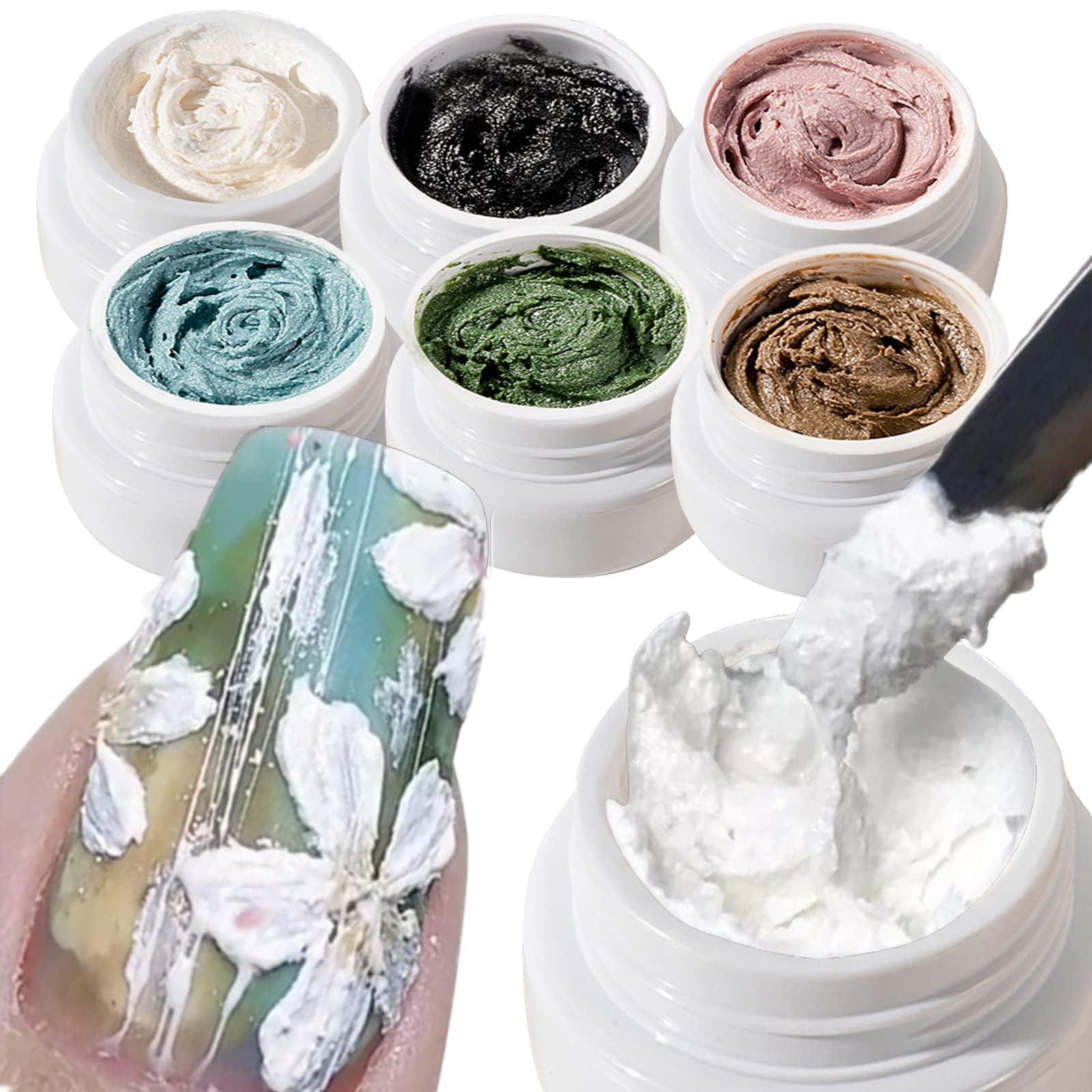 6 Pack 3D Sand Texture Nail Art Gel - DIY Gypsum Nail Plaster for Soak Off Manicure | Perfect for Salon, Home Nail Design & Party Glam Looks
