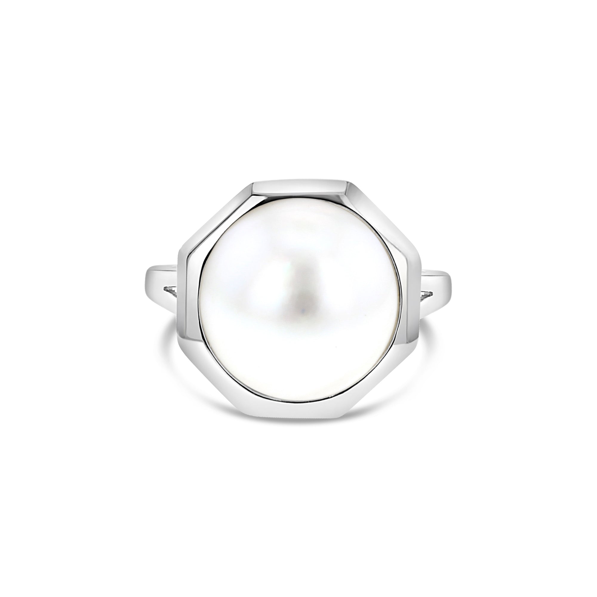 13MM Octagon Shaped Mabe Pearl Ring in 14K White Gold - Elegant Pearl Jewelry for Women, Perfect for Weddings, Anniversaries & Special Occasions