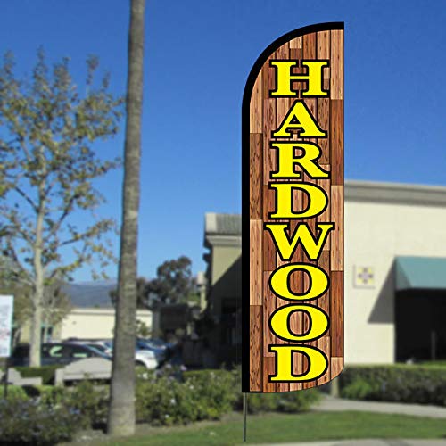 Premium Hardwood Windless Feather Flag Kit - 11.5' Tall Flag with 15' Flagpole & Ground Stake - Perfect for Outdoor Events, Car Dealerships, and Business Advertising