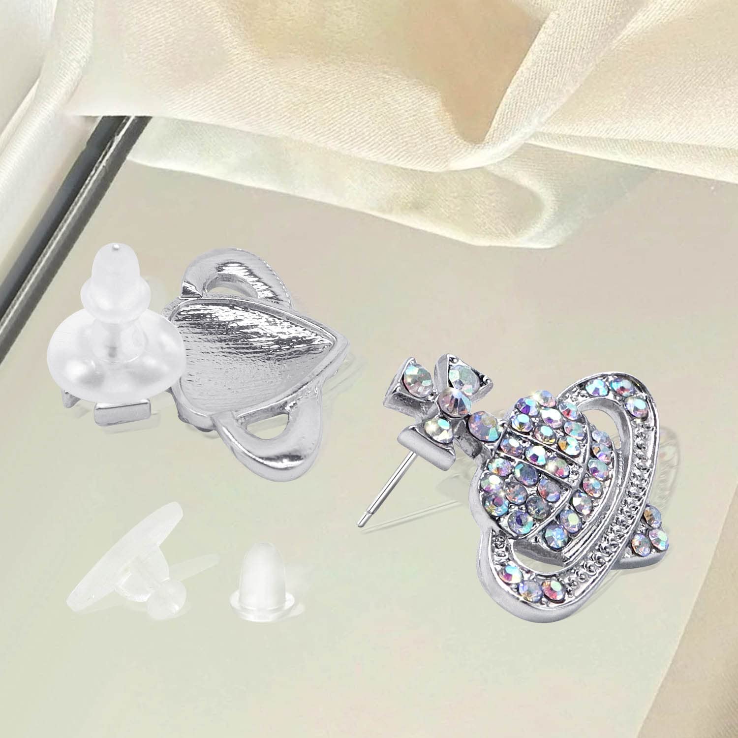 Heart-Shaped Planet Earrings for Women - Crystal Rhinestone Studded Colorful Diamond Dangle Earrings - Trendy Jewelry Gift for Girls & Women (Perfect for Parties, Date Nights & Special Occasions)