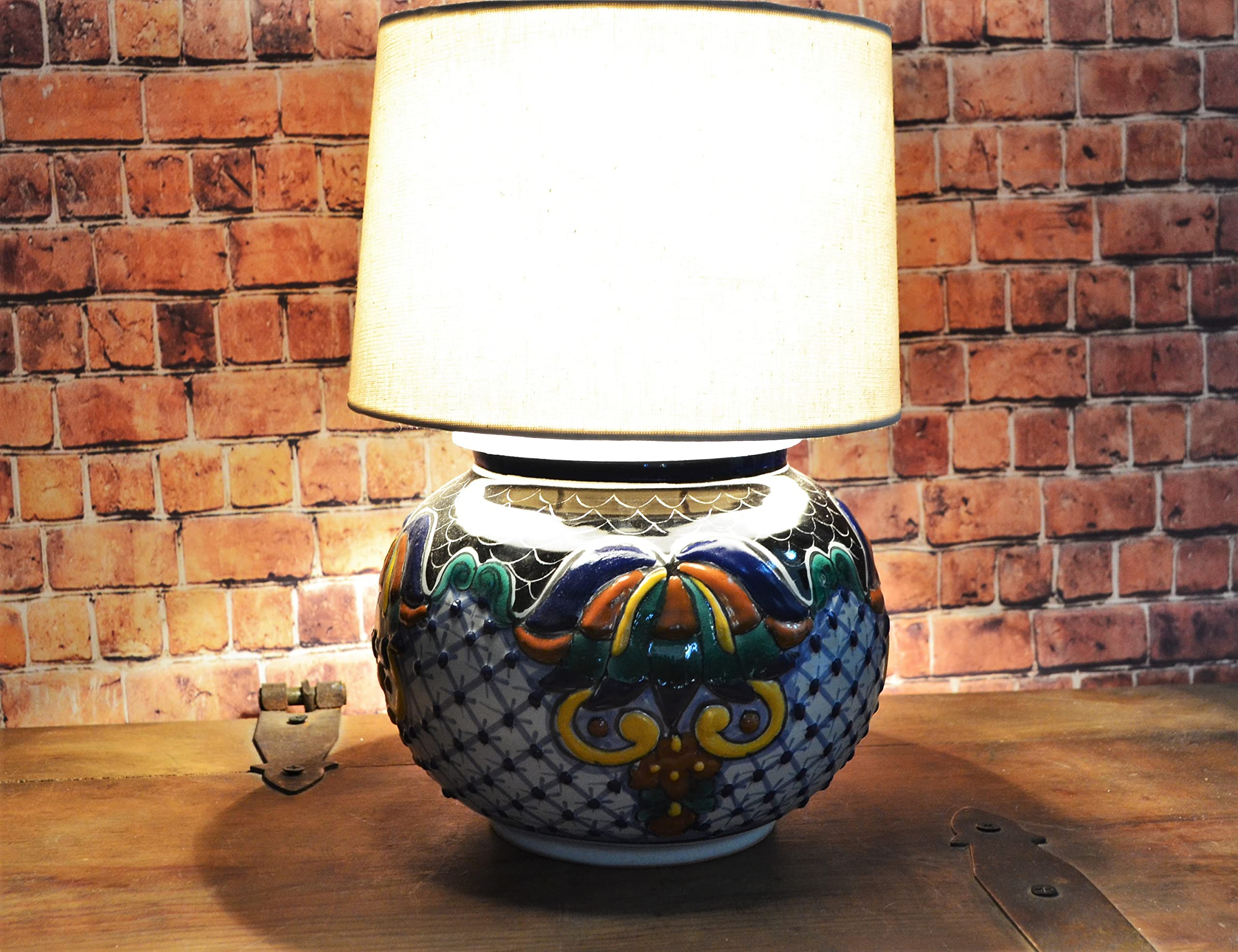 Talavera Bedside Lamp - Handcrafted Ceramic Table Lamp with Mexican Pitcher Design, Decorative Vase Lamp for Bedroom & Living Room (CM352) | Perfect for Home Decor, Gift Giving & Cultural Accent Lighting