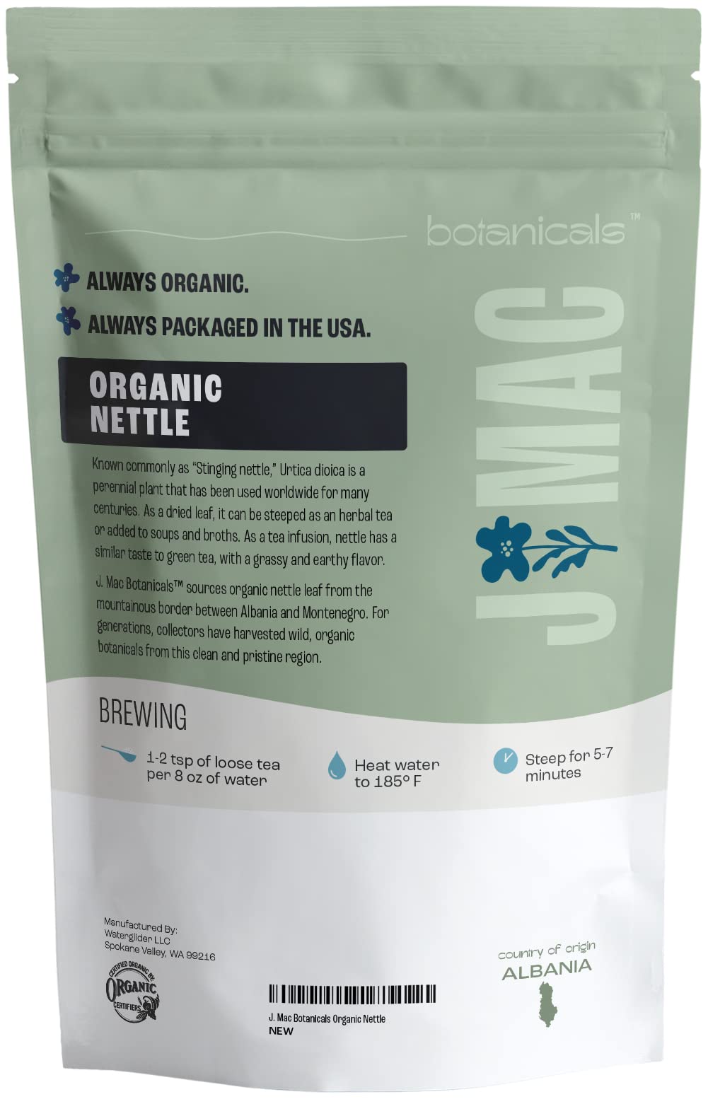 Organic Nettle Leaf Tea by J MAC BOTANICALS - 4 oz Dried Stinging Nettle (Urtica Dioica) for Herbal Tea (50+ Cups) | USDA Certified, Caffeine-Free, Rich in Iron & Vitamins | Perfect for Detox, Allergies & Immune Support