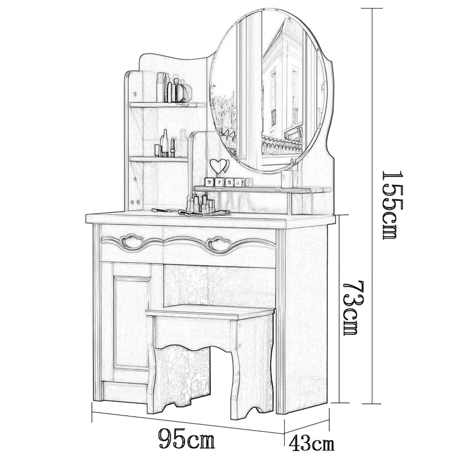 Elegant Vanity Desk Set with Mirror & 2 Storage Drawers - Large Dressing Table for Bedroom, Home Office, Makeup & Study - Perfect as Computer Laptop Writing Desk & Beauty Station