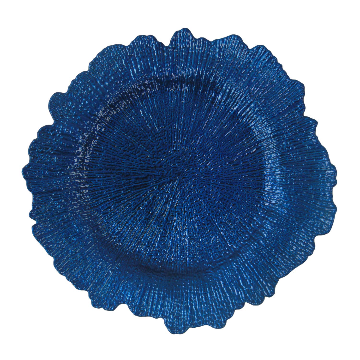 WELMATCH 12-Pack Royal Blue Plastic Charger Plates - 13 Inch Round Floral Sponge Wedding Party Decoration Plates for Elegant Dining, Table Setting & Special Events
