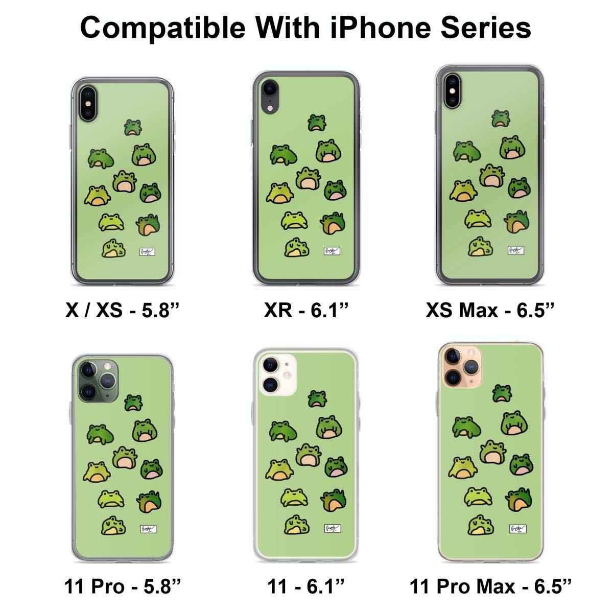 Cute Frog Doodle Phone Case for iPhone 15 14 13 12 11 X Xs Xr 8 7 6 6s Plus Pro Max - Clear Transparent Protective Cover - Perfect for School, Work & Outdoor Activities