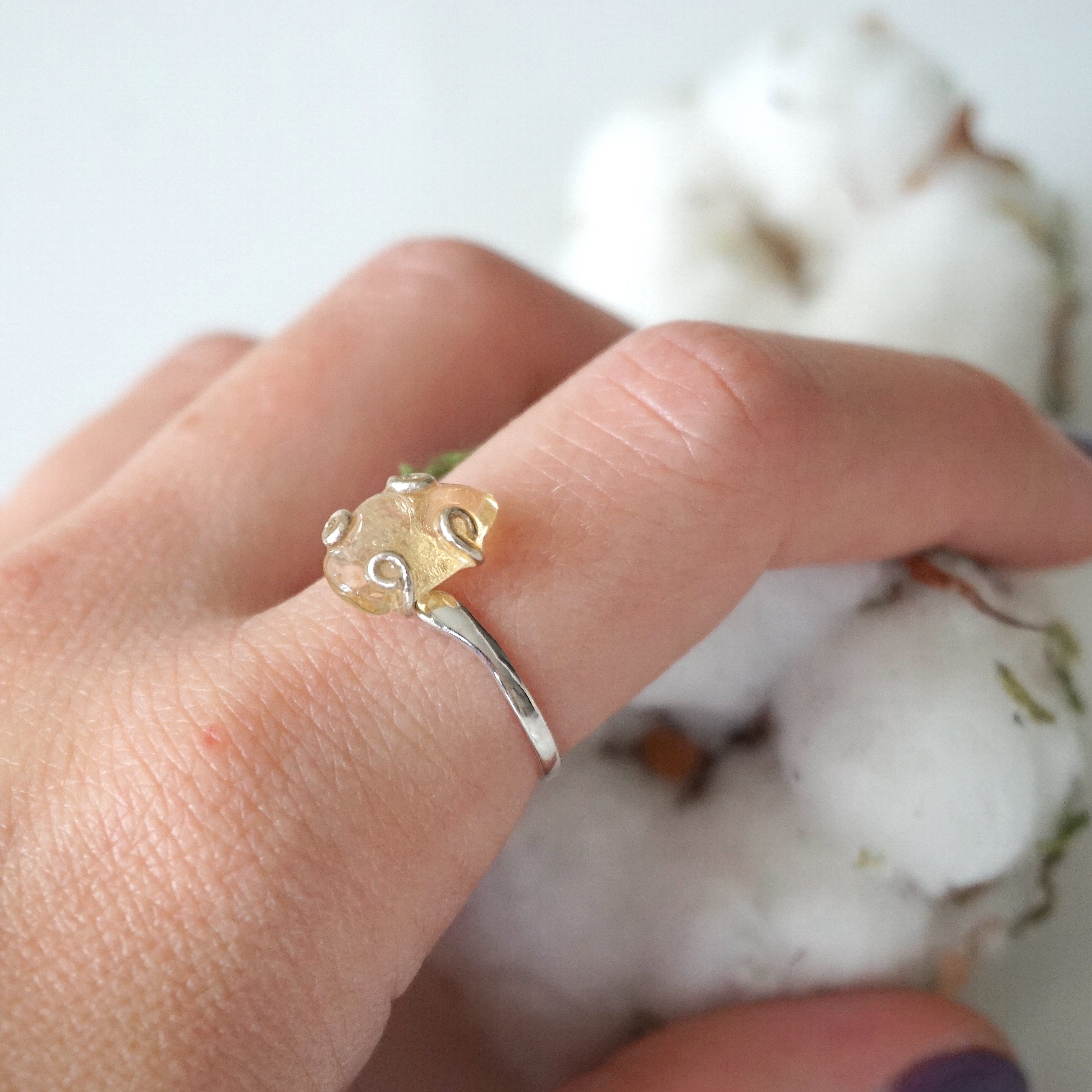 Natural Raw Citrine Ring for Women - Sterling Silver Adjustable Ring for Healing, Energy & Fashion - Perfect for Meditation, Yoga & Everyday Wear