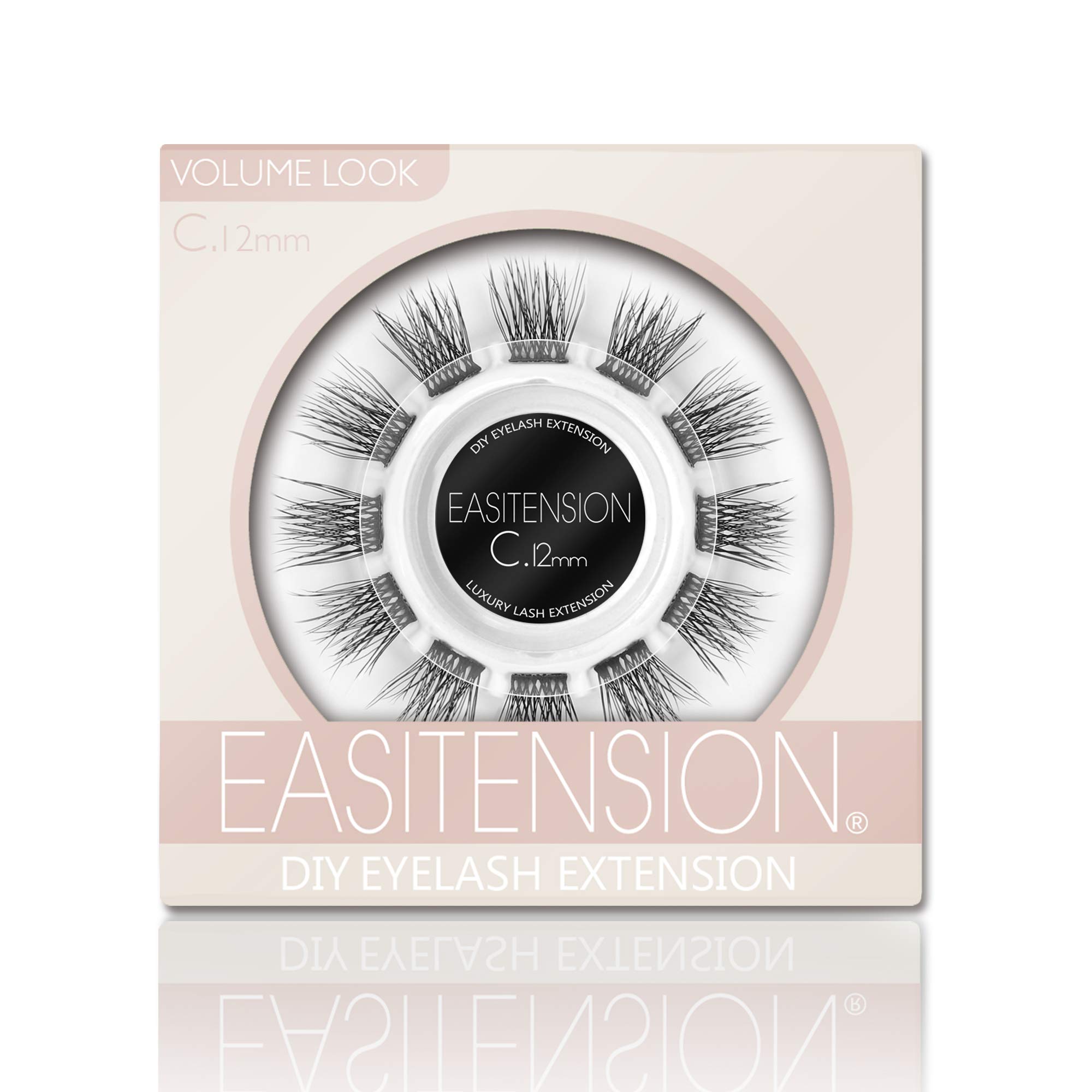 3D Effect DIY Eyelash Extension Kit - 12 Clusters Volume Lashes with Glue (C Curl, 12MM) for Natural & Dramatic Look | Home & Professional Use | Perfect for Parties, Weddings & Daily Wear