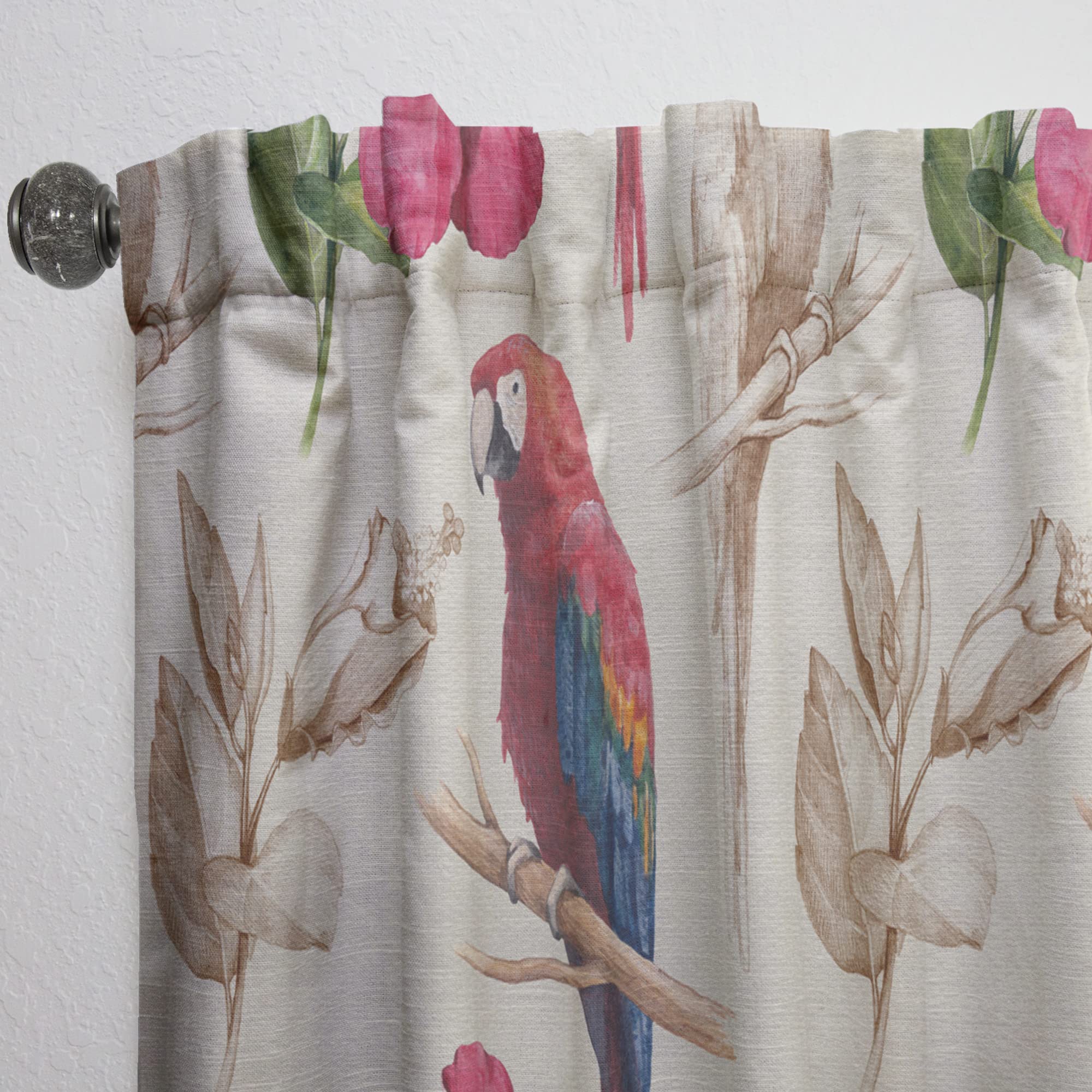 DesignQ Thermal Insulated Curtains - Macaw Parrot & Hibiscus Flower Pattern - 52x120 Inches Single Panel for Bedroom & Living Room | Energy Saving, Blackout Drapes for Home Decor