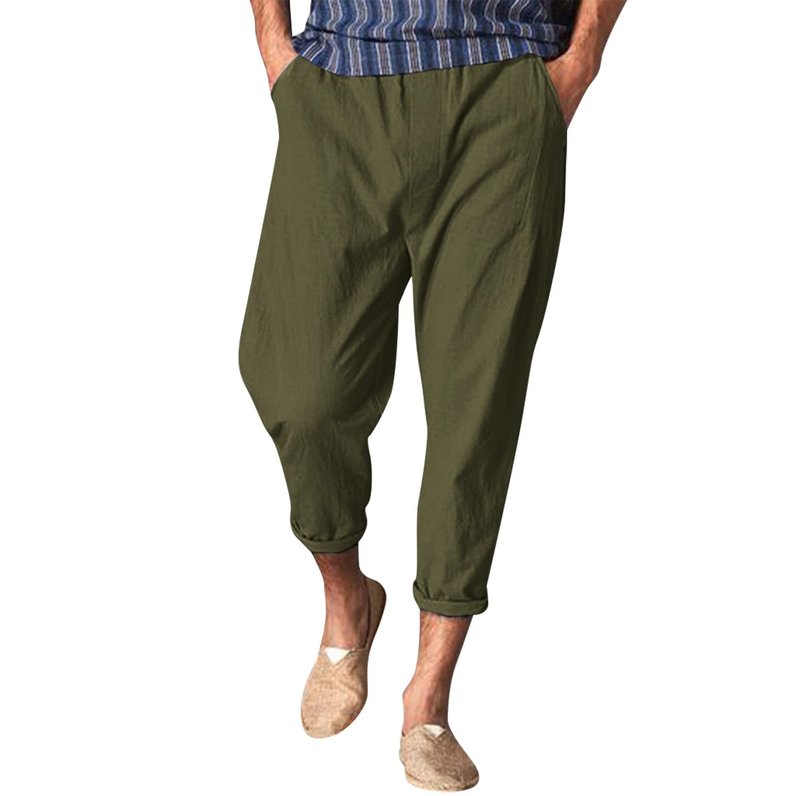**Men's Lightweight Linen Pants - Elastic Waist Drawstring Casual Beach Trousers, Loose Fit with Pockets - Perfect for Summer, Travel & Relaxation**