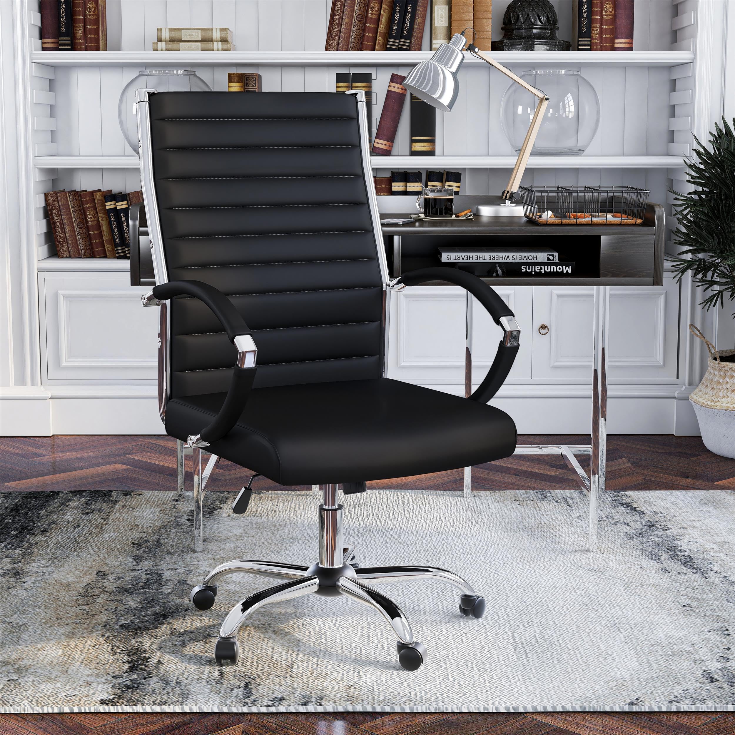 Furniture of America Damse Faux Leather Large Adjustable Office Chair in Black - Ergonomic Executive Desk Chair for Home Office, Gaming & Workstation