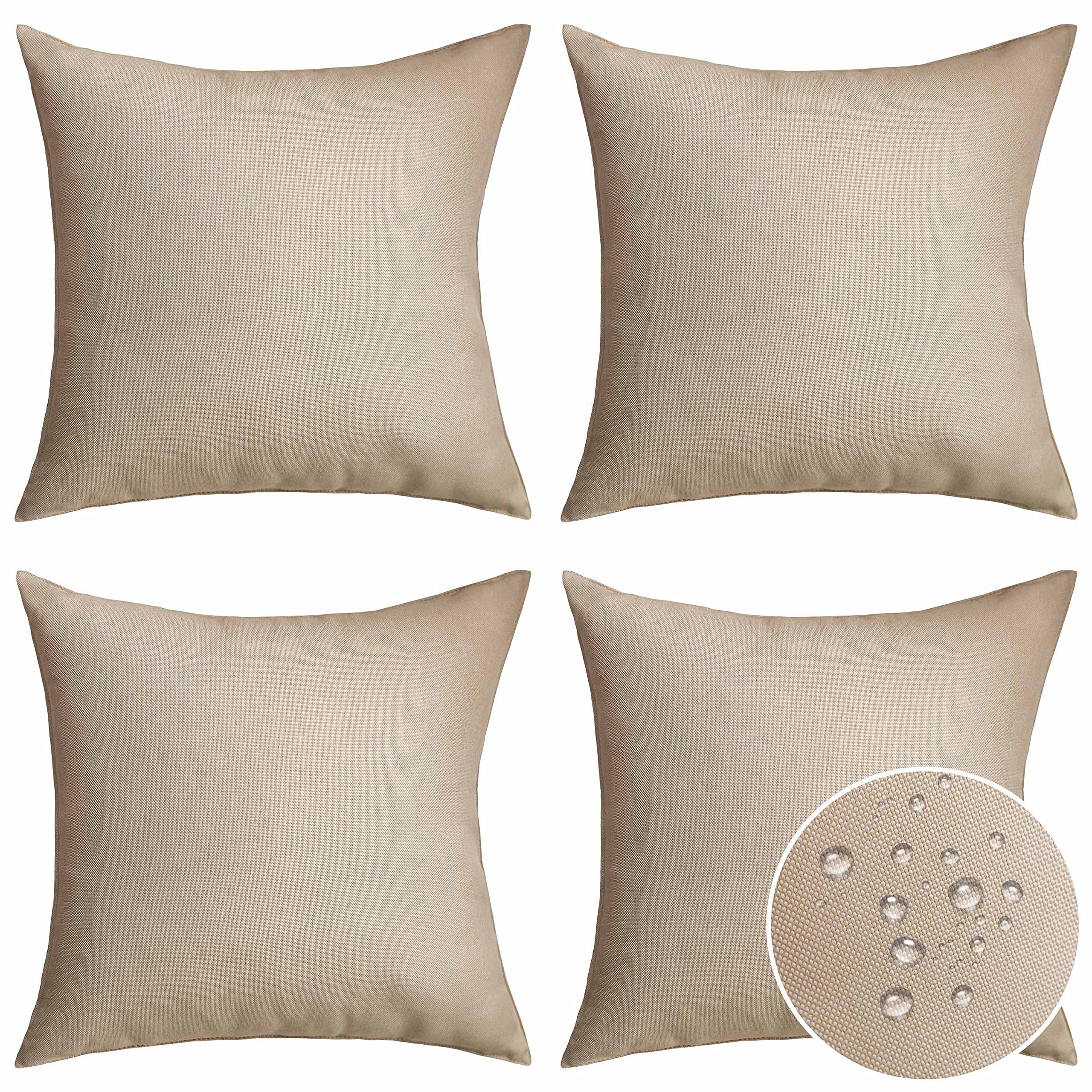 Premium Waterproof Linen Pillow Covers Set of 4 - 18 Inch (45cm) Outdoor/Indoor Decorative Throw Pillow Cases for Patio, Couch, Sofa & Bed - Light Linen Fabric for All-Weather Comfort & Style