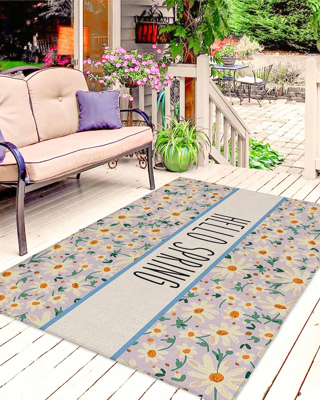 5x8 FT Non-Slip Reversible Outdoor Rug - Watercolor Floral Daisy Design for Patio, Deck, Porch & Camping | Washable Indoor/Outdoor Area Rug | Perfect for Spring & Summer Decor