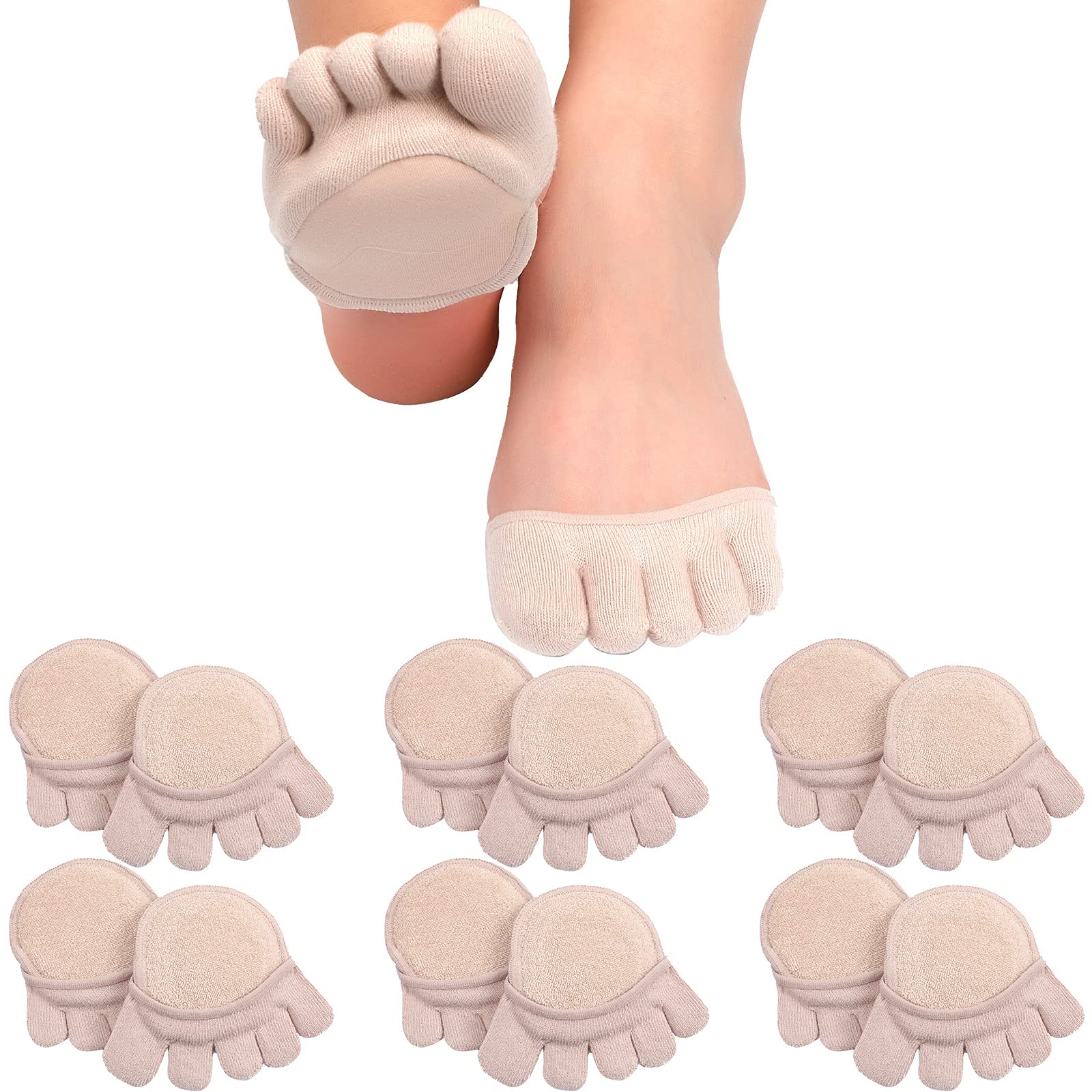 SATINIOR 6 Pairs Women's No Show Toe Separator Socks - Breathable Half Finger Liner Socks with Non-Slip Grip for Yoga, Running & Casual Wear
