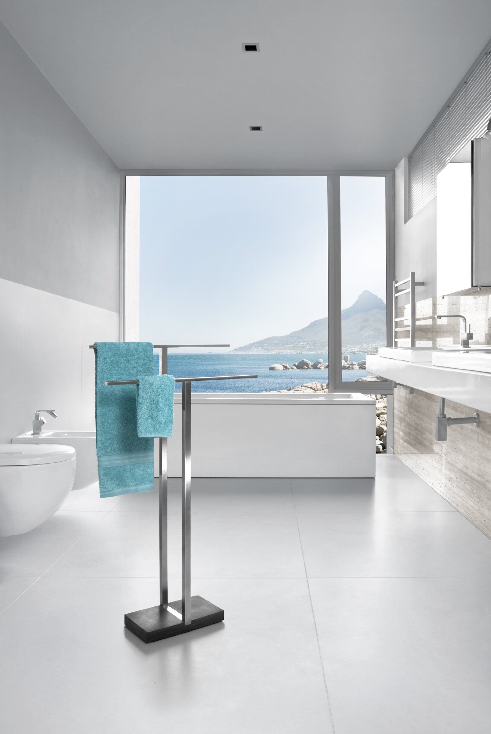 Blomus Stainless Steel Floor Standing Towel Rack Stand - Polished Modern Bathroom Organizer for Spa, Hotel & Home Decor