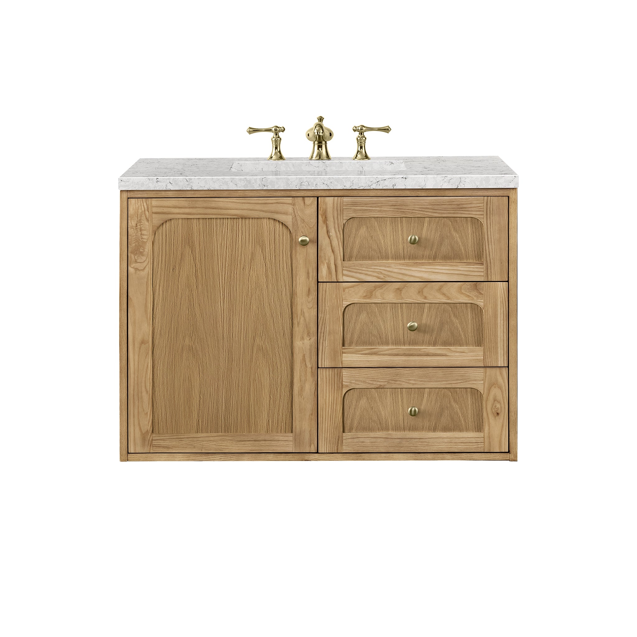 Laurent 36 Inch Single Bathroom Vanity with Light Natural Oak Finish & 3CM Eternal Jasmine Pearl Top - Perfect for Modern Home Bathroom Remodeling and Spa-Like Retreats