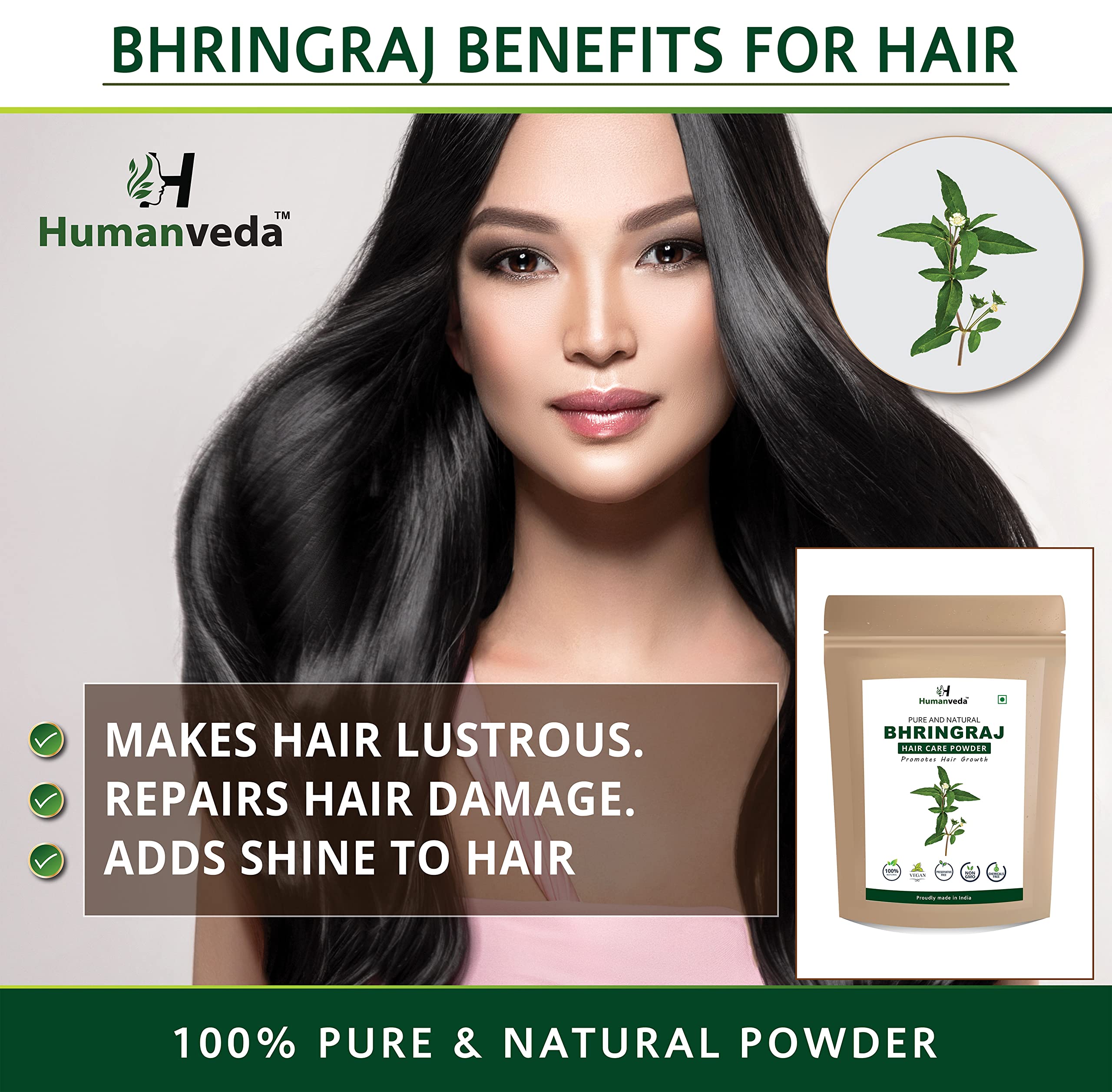 Humanveda Natural Bhringraj & Amla Powder for Hair Growth & Skin Care - Herbal Eclipta Alba & Indian Gooseberry Blend (200g) | Promotes Healthy Scalp & Glowing Skin | DIY Hair Masks & Ayurvedic Beauty Treatments