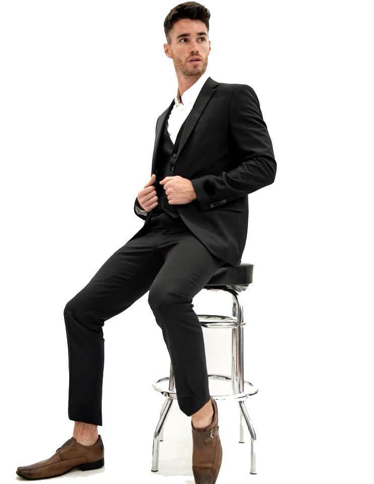Ferera Collection Men's 3 Piece Slim Fit Suit - Solid Black Formal Business Attire for Weddings, Interviews & Office Wear