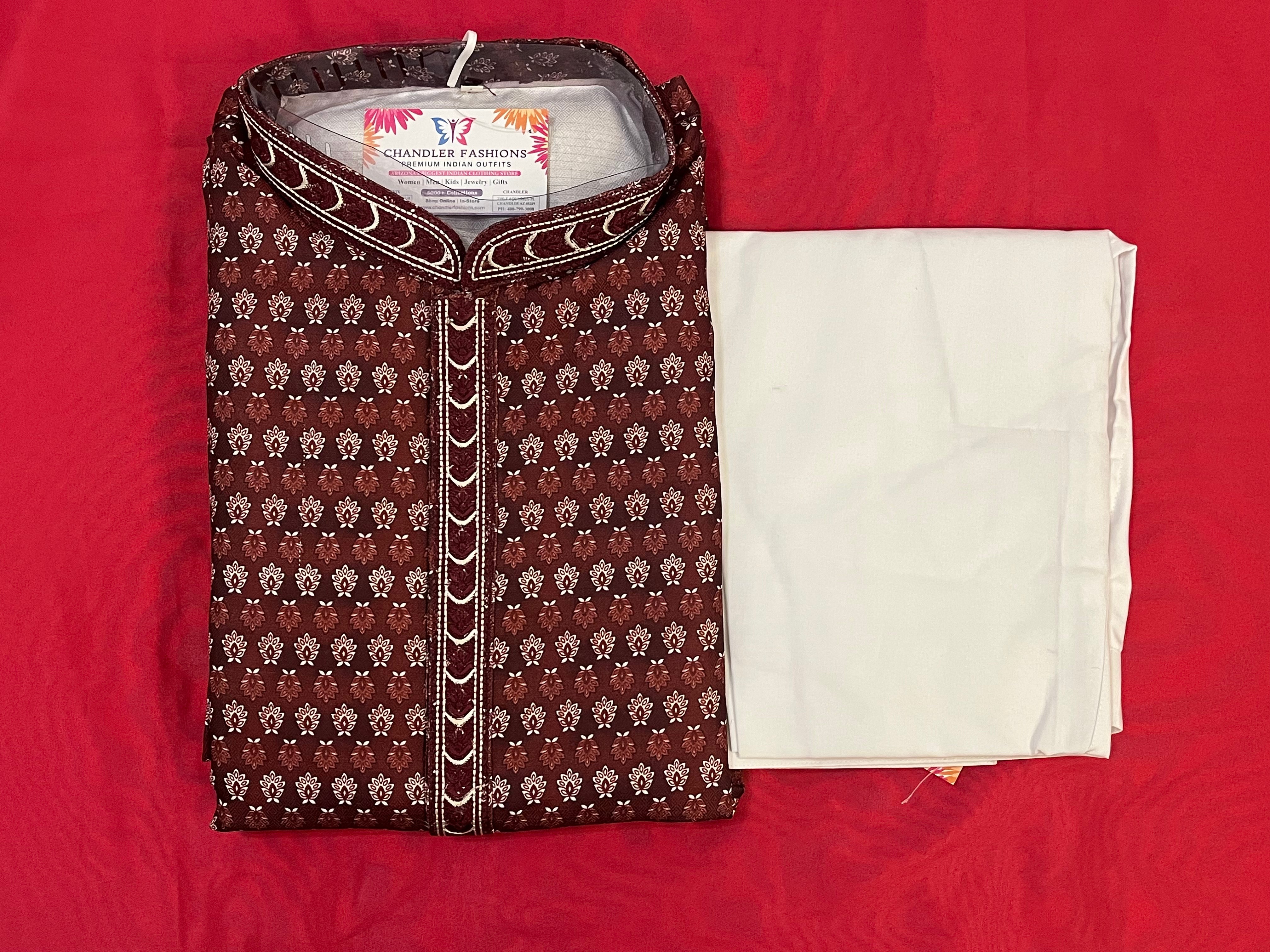 Stylish Maroon Embroidered Kurta Pajama Set for Men - Traditional Indian Ethnic Wear for Weddings, Festivals & Special Occasions