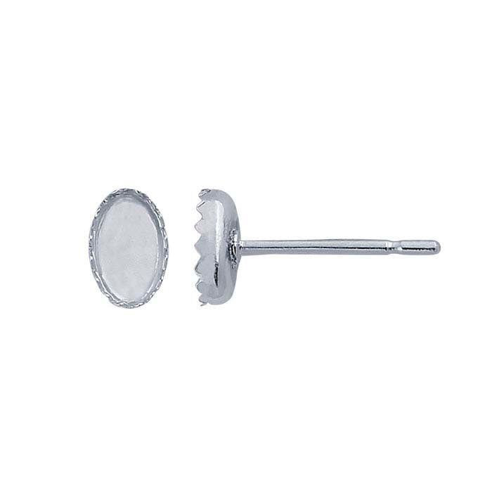 Sterling Silver 5x3mm to 9x7mm Oval Serrated Cabochon Post Earring Settings - Blank Jewelry Mountings for DIY Gemstone Stud Earrings - Perfect for Handmade Jewelry Making and Gift Giving