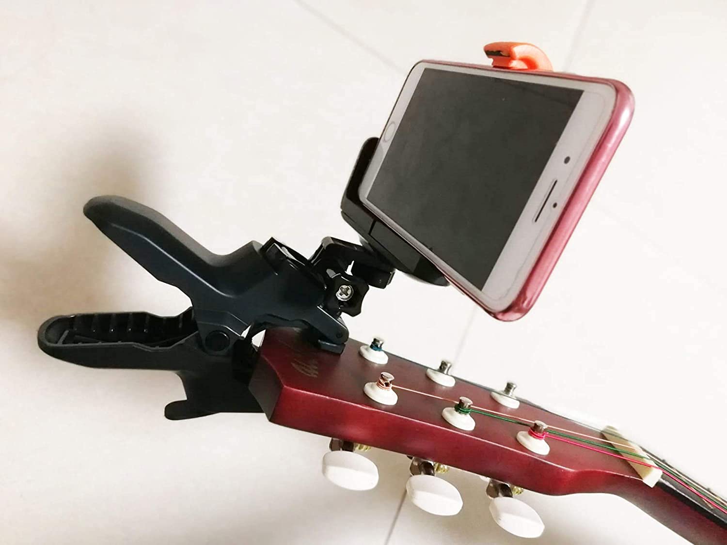 Multi-Purpose Guitar & Ukulele Smartphone Mount Holder - Adjustable Headstock Phone Clamp for iPhone, Android & Action Cameras - Perfect for Landscape Filming, Live Streaming & Music Tutorial Videos
