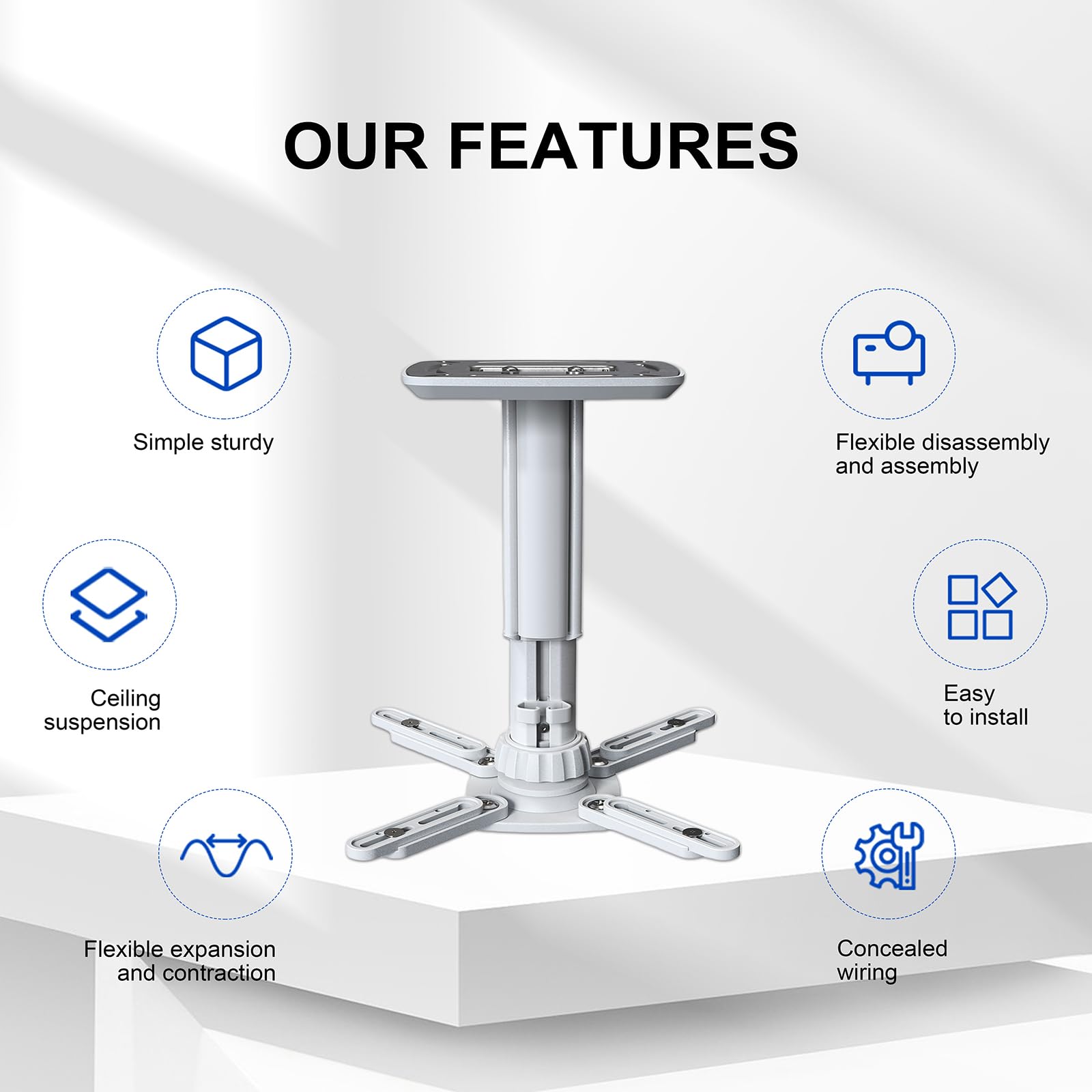 Universal Projector Ceiling Mount Bracket - Adjustable Height Extendable Arms for Home Theater & Office - Compatible with Most Projectors - Perfect for Movie Nights & Business Presentations