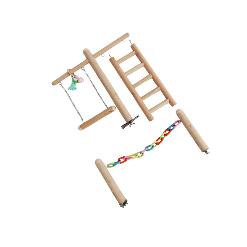 Balacoo Wooden Chewing Toy for Parrots - 1 Set Playground with Swing, Tearing & Gnawing Toys for Birds - Perfect for Cage Enrichment & Stress Relief