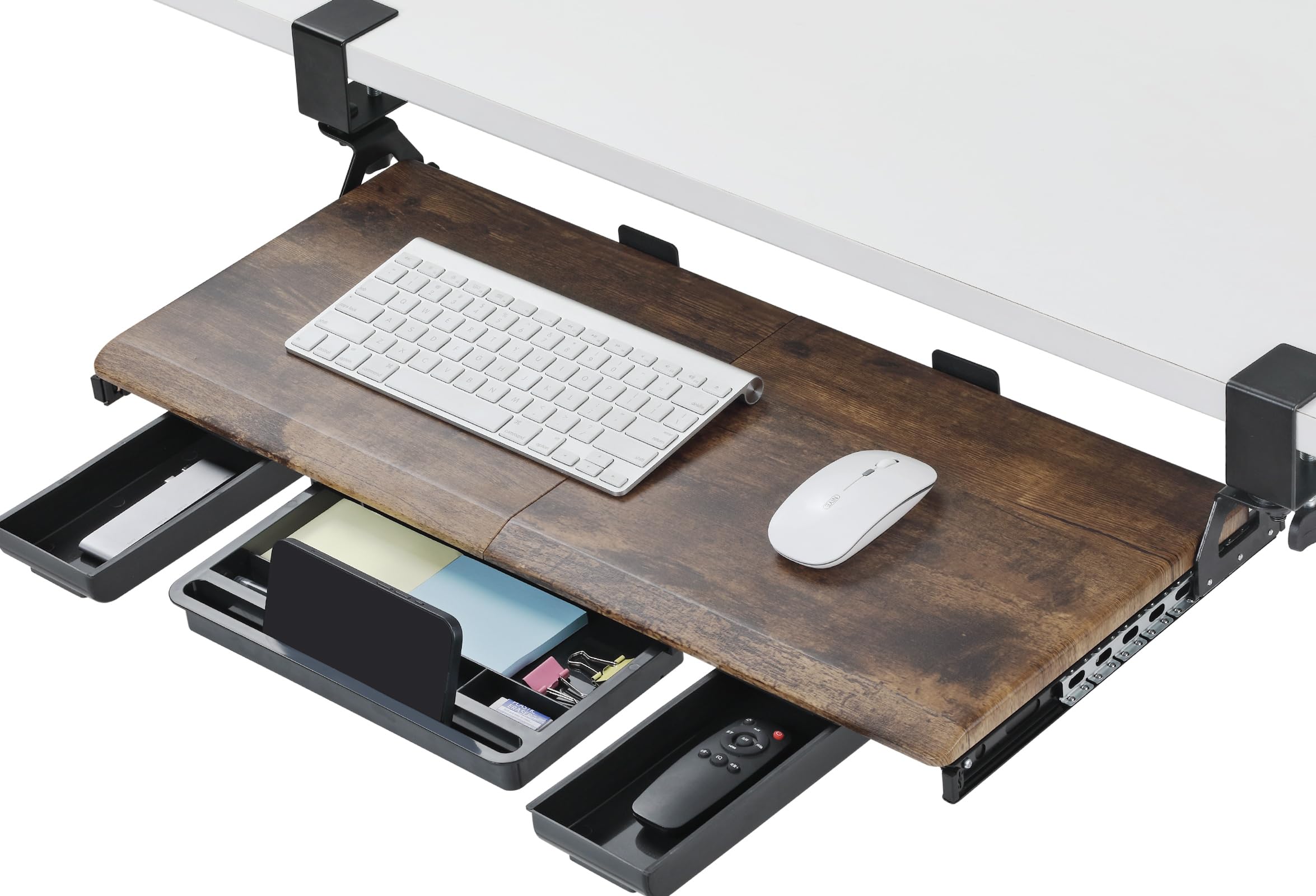 Ergonomic Under Desk Keyboard Tray - Slide-Out Wooden Platform with C-Clamp for Home & Office Workspace