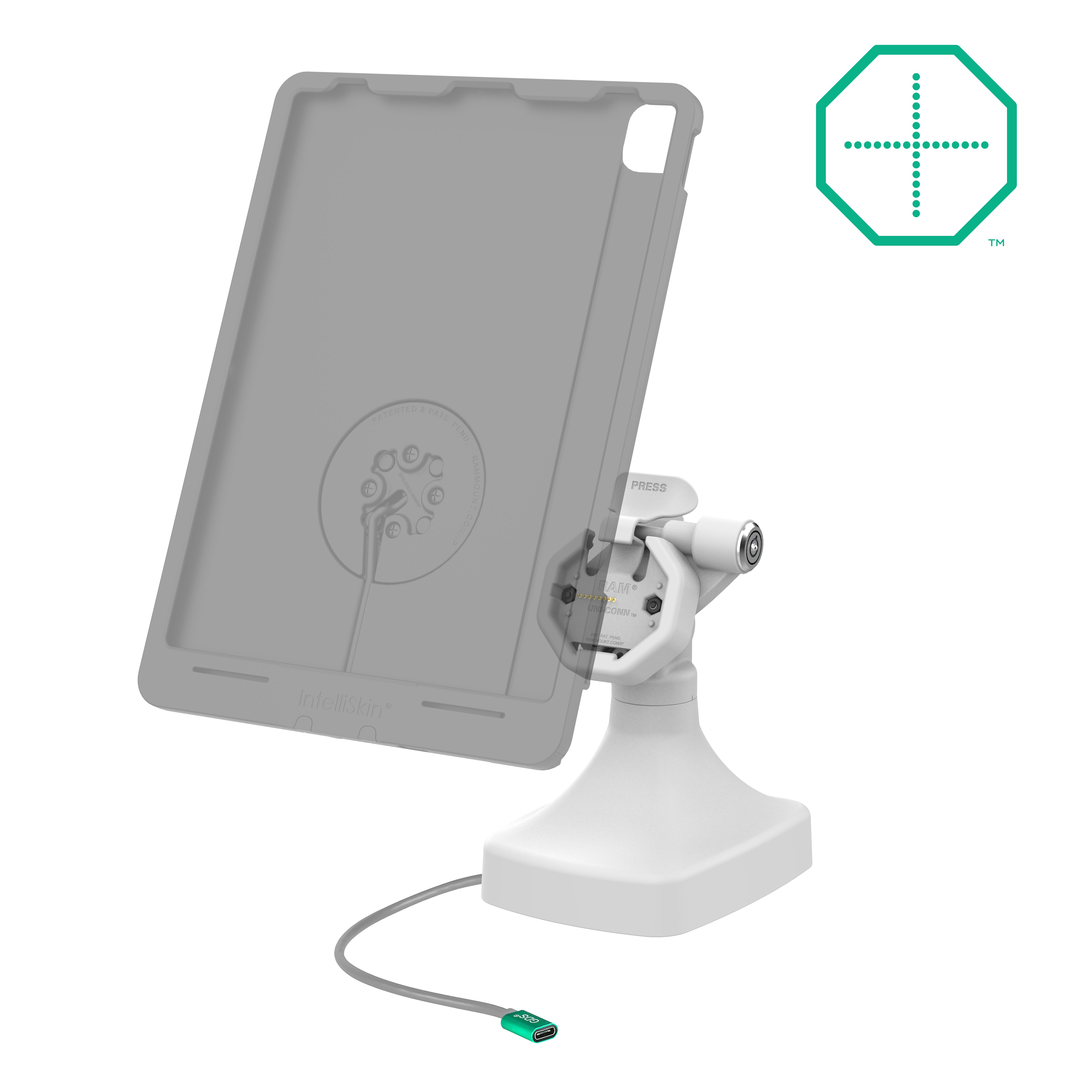 GDS® Uni Conn™ Powered Locking Tilt & Swivel Dock with USB-C + Data Port in Gray (RAM GDS DOCKLR D14 U3C 2A GRY) - Perfect for Office, Home & Car Laptop Mounting Solutions