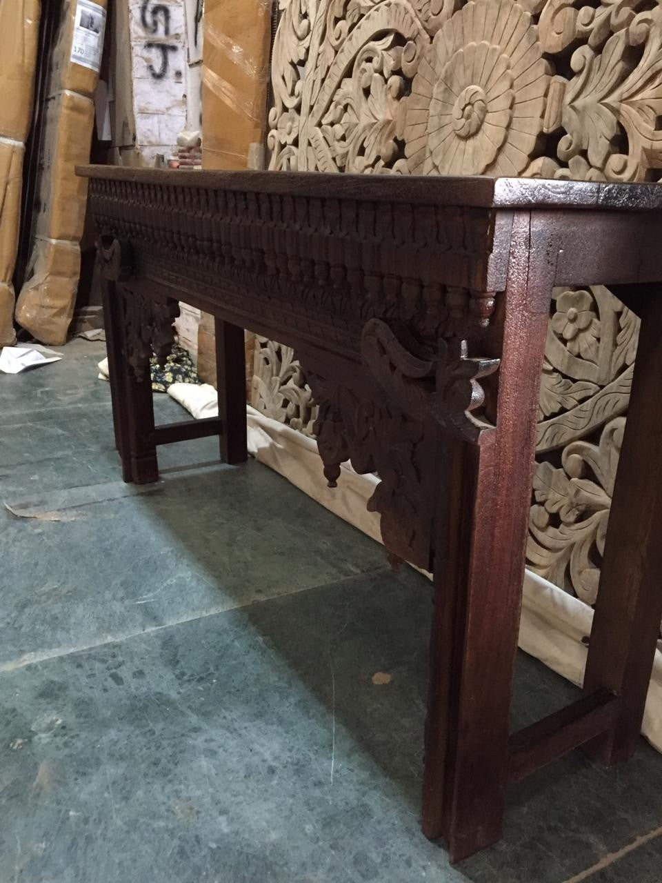 Hand Carved Indian Solid Wood Console Table - Elegant Brown Entryway Hall Table for Living Room, Foyer & Home Decor