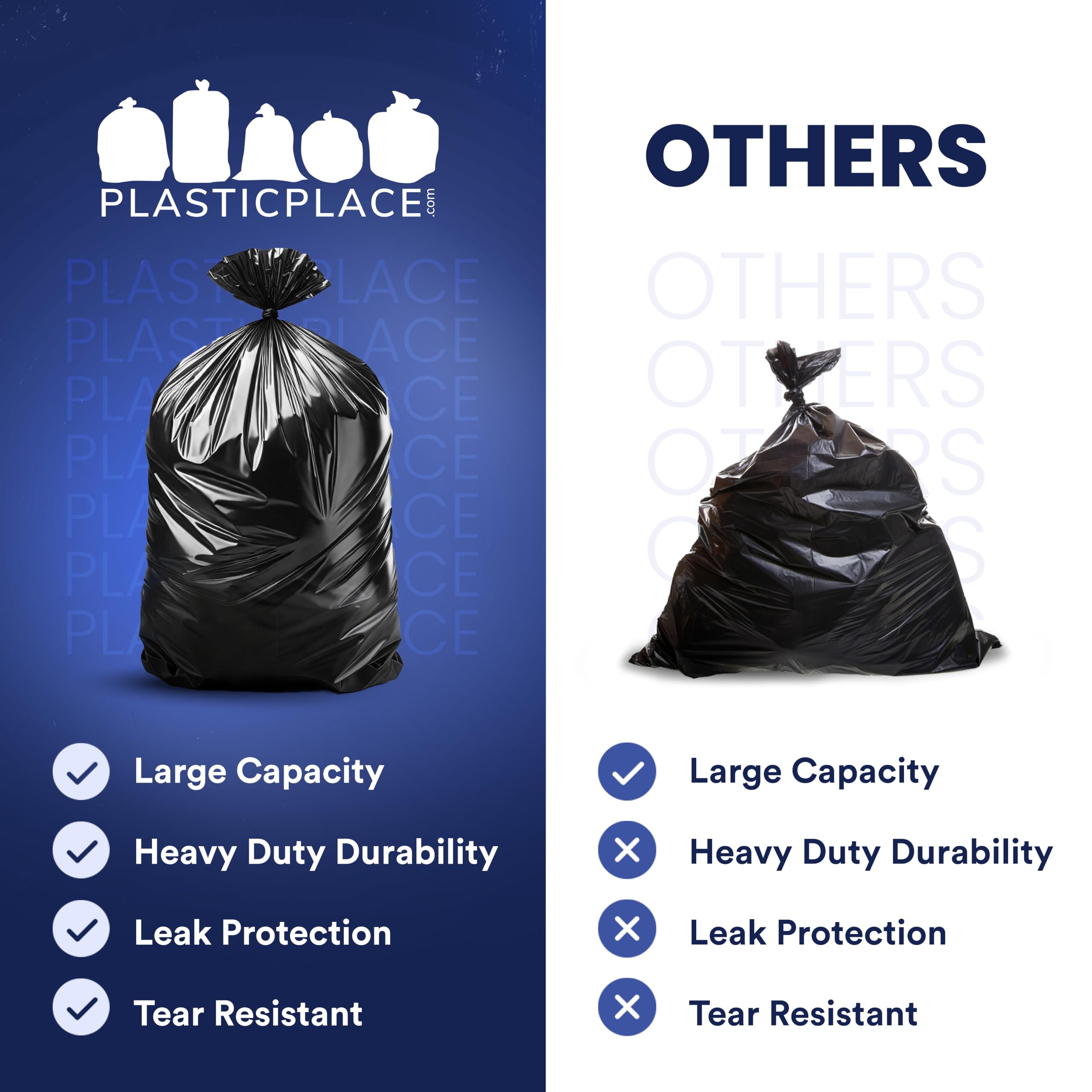 Plasticplace 55 Gallon Heavy Duty Trash Bags - 1.5 Mil Thick Black Garbage Bags 38