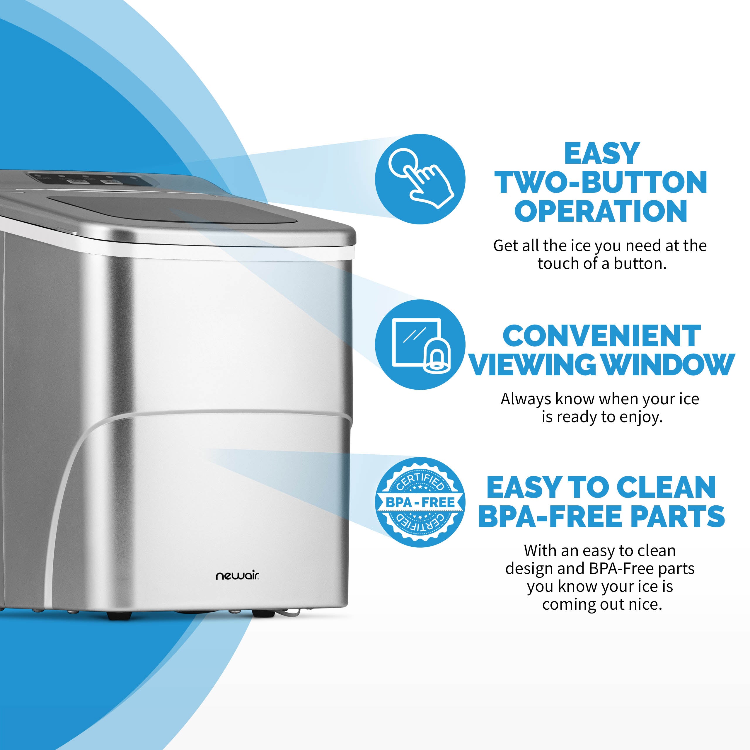 Newair® Countertop Ice Maker - 26 lbs/Day, Bullet Ice Machine, Matte Black Finish for Home, Office, or Outdoor Use